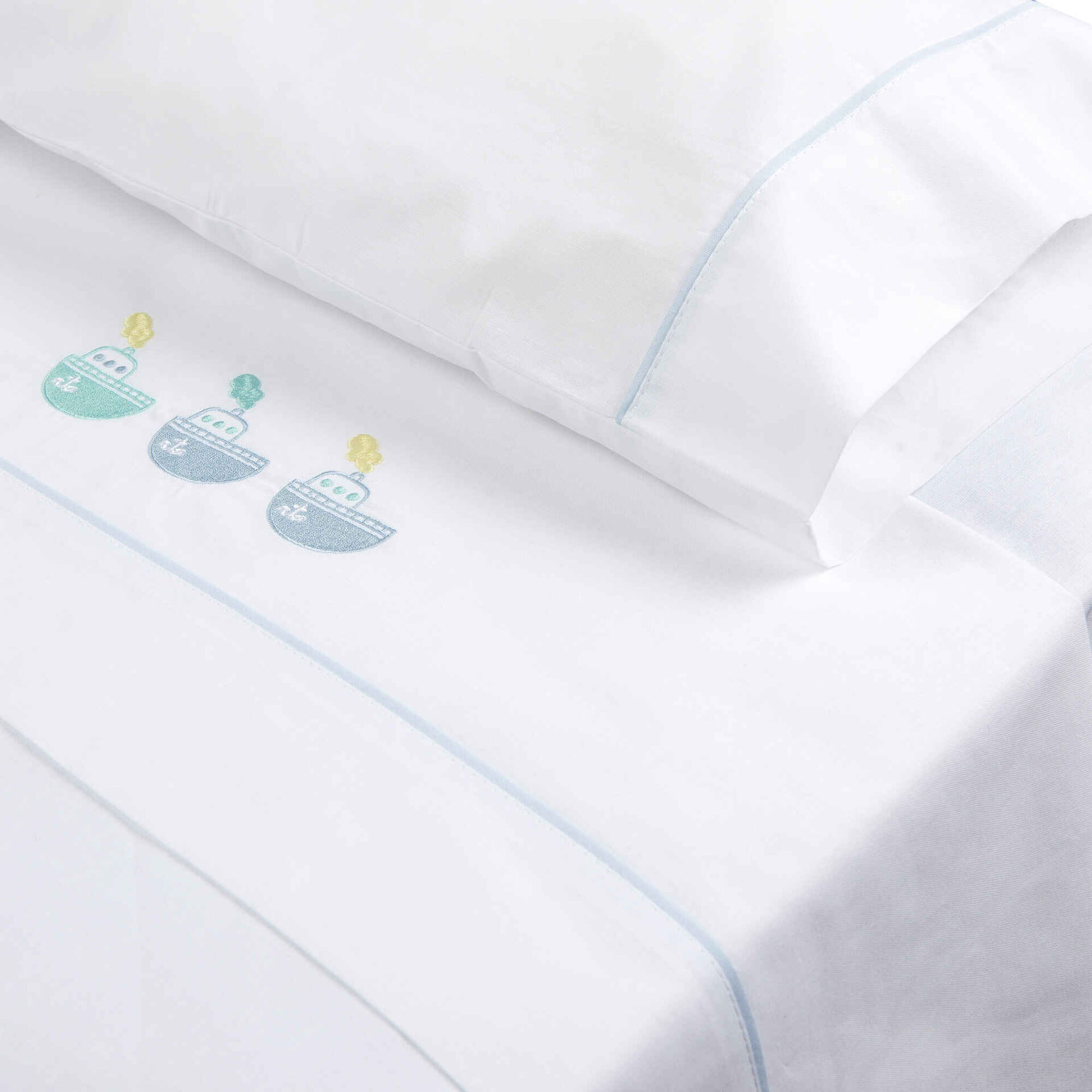 Conjunto 3 Peças Lençol Navios Azul