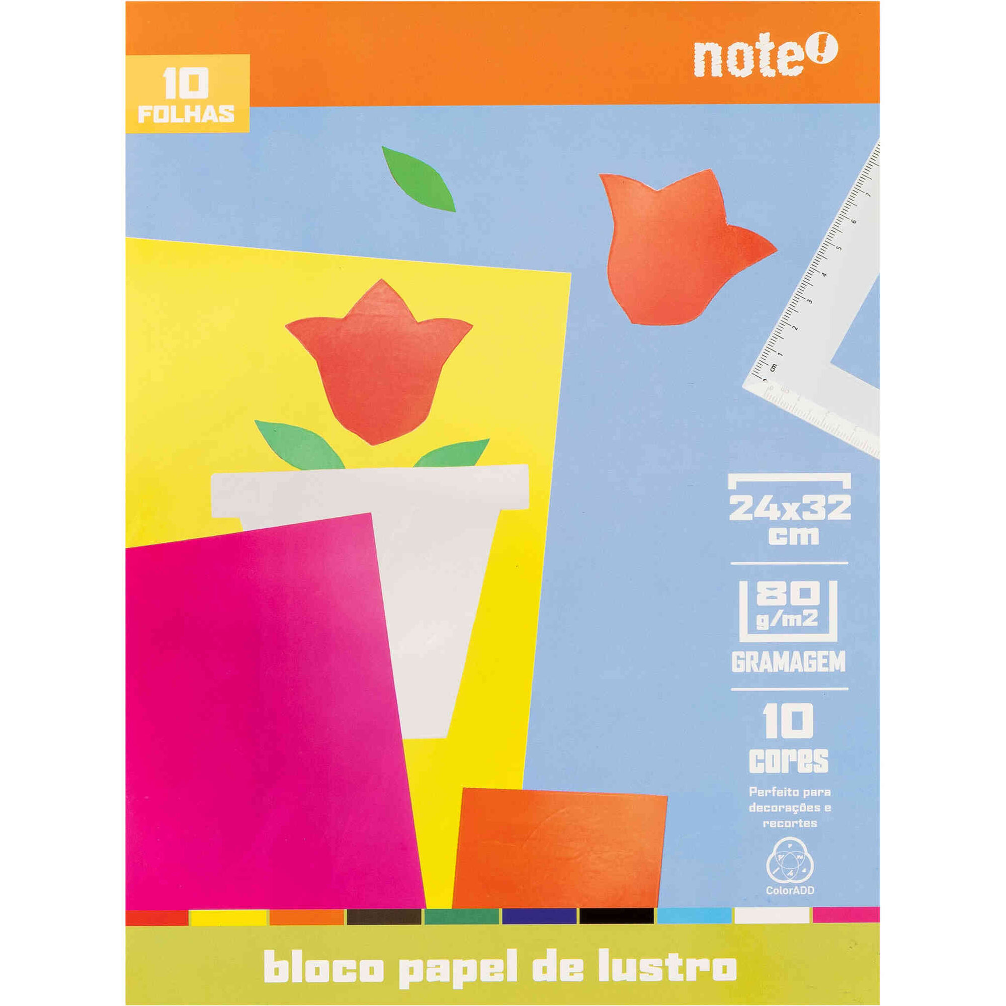 Bloco Papel de Lustro 32x24cm 10 Folhas Colorido Note!