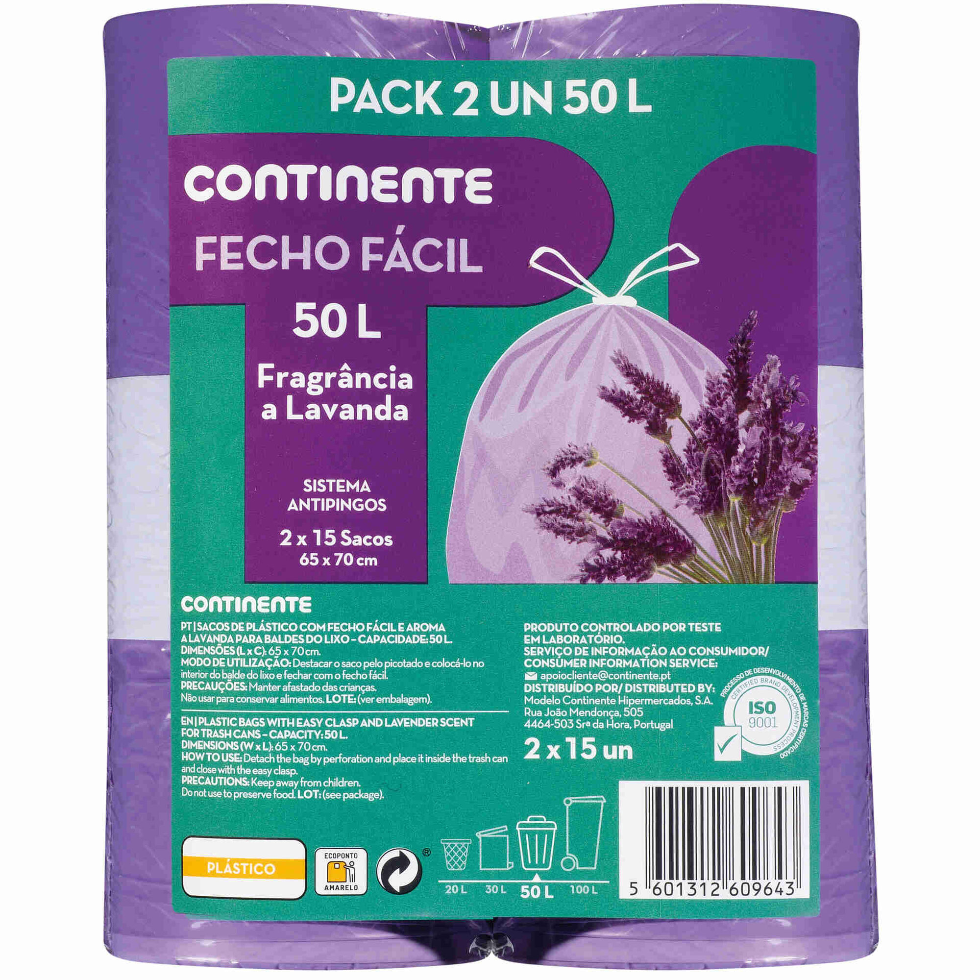Sacos Lixo Perfumados Fecho Fácil 50 lt