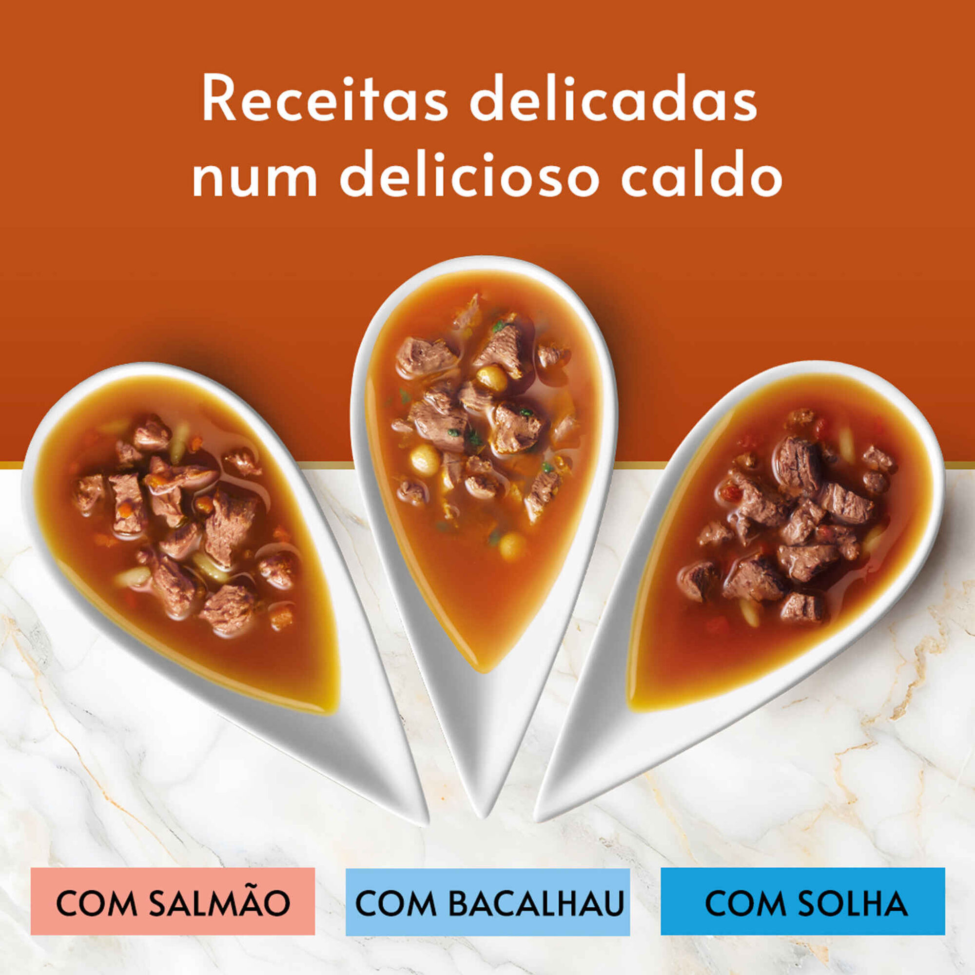 Snack L&iacute;quido para Gato Adulto Soup Royale Salm&atilde;o, Bacalhau e Solha Purina Gourmet