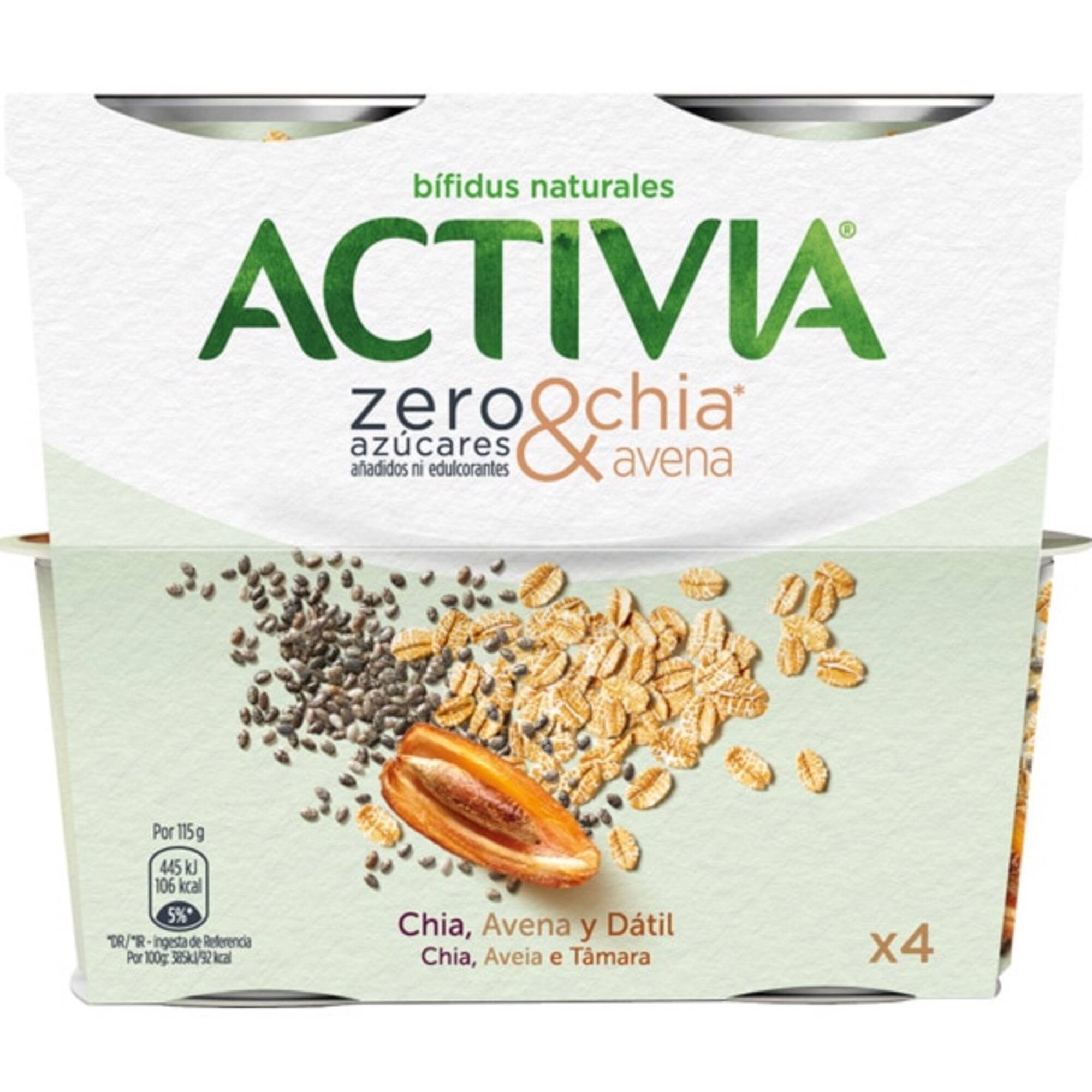 Iogurte Bifidus Pedaços Chia e Aveia Activia sem Açúcar Iogurte Bifidus Pedaços Chia e Aveia Activia sem Açúcar