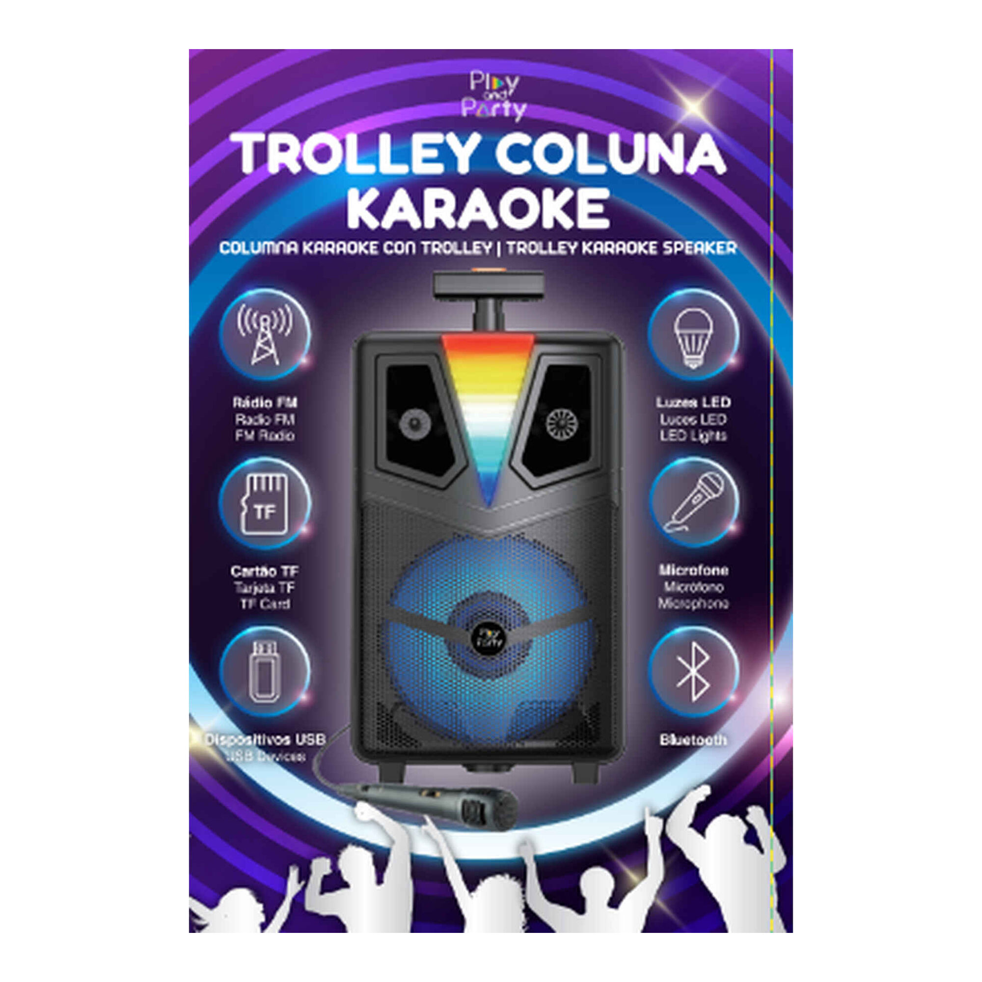 Coluna Karaoke com Trolley e LED Play & Party