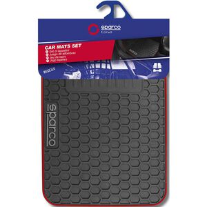 Conjunto 4 Tapetes Borracha Preto/Vermelho Sparco
