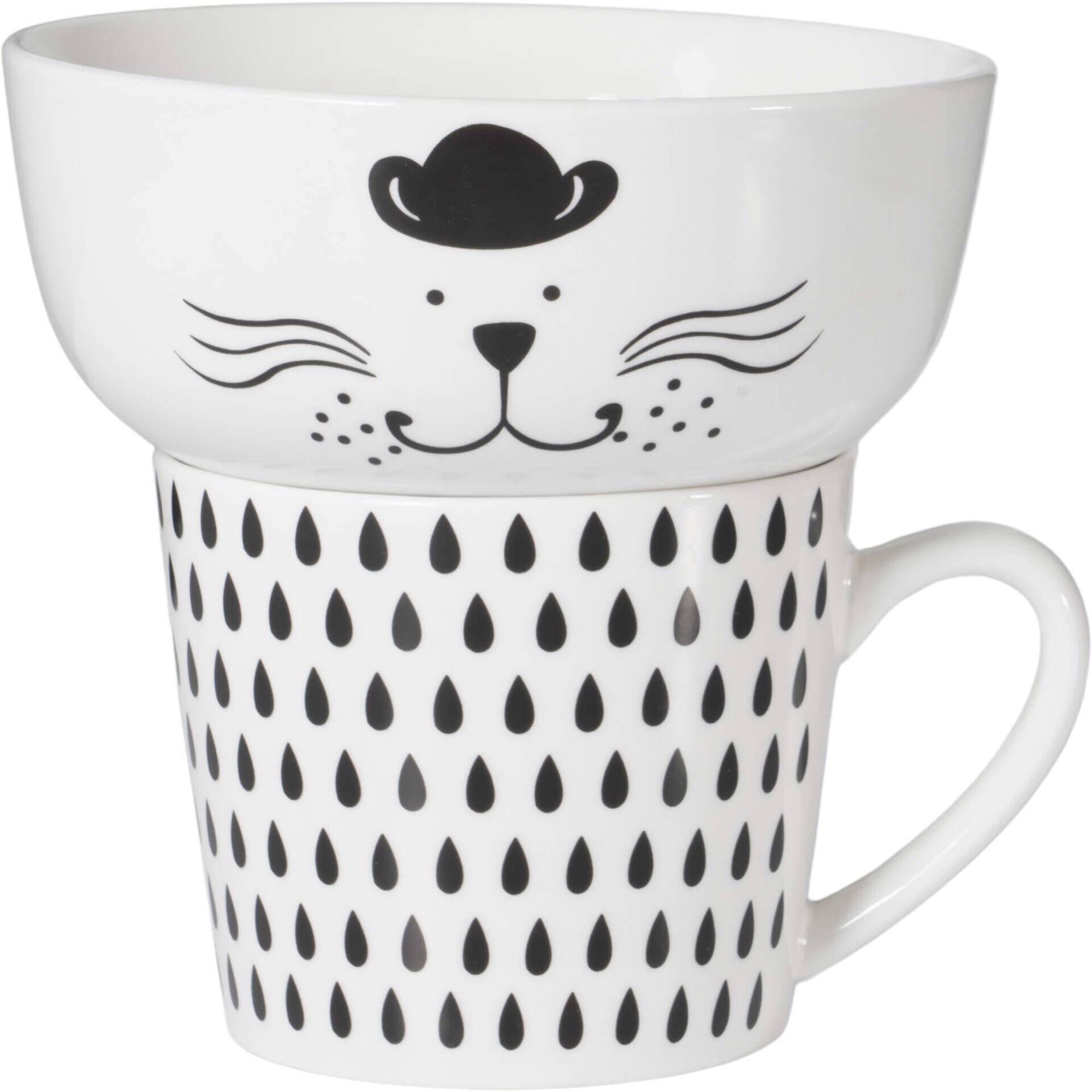 Conjunto Caneca 370ml e Taça 600ml Gato Chapéu