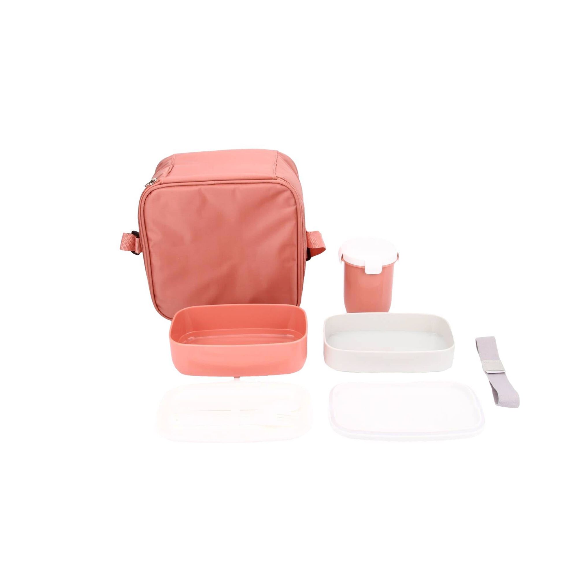 Conjunto Saco T&eacute;rmico Tiracolo e 3 Caixas Rosa 4 My Lunch Kasa