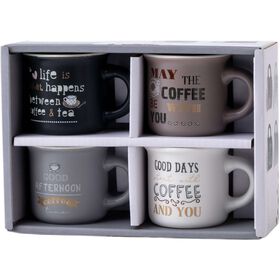 Conjunto 4 Chávenas Café Cinza e Bege Conjunto 4 Chávenas Café Cinza e Bege