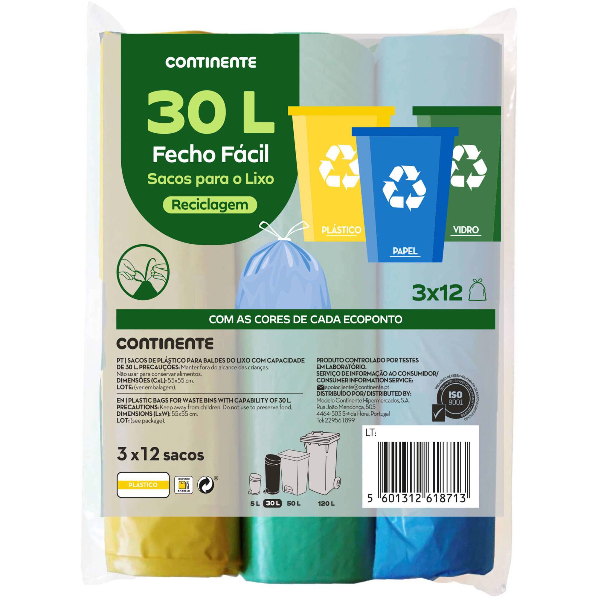 Sacos Lixo Reciclagem Fecho F&aacute;cil 30 lt Continente