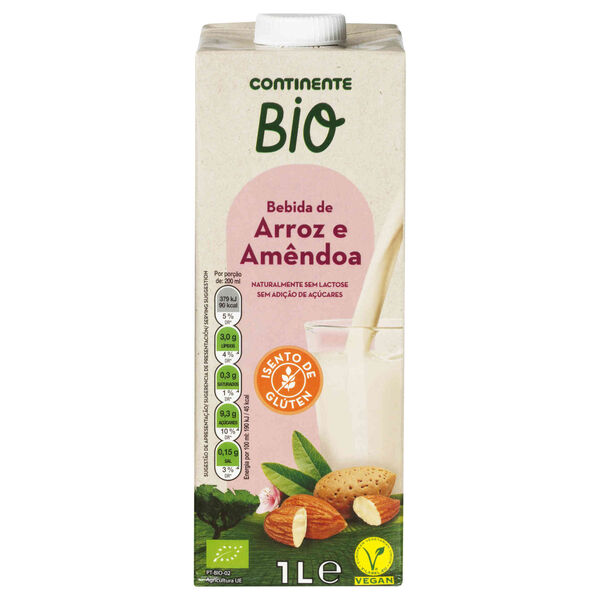 Bebida Vegetal de Arroz e Amêndoa Continente Bio