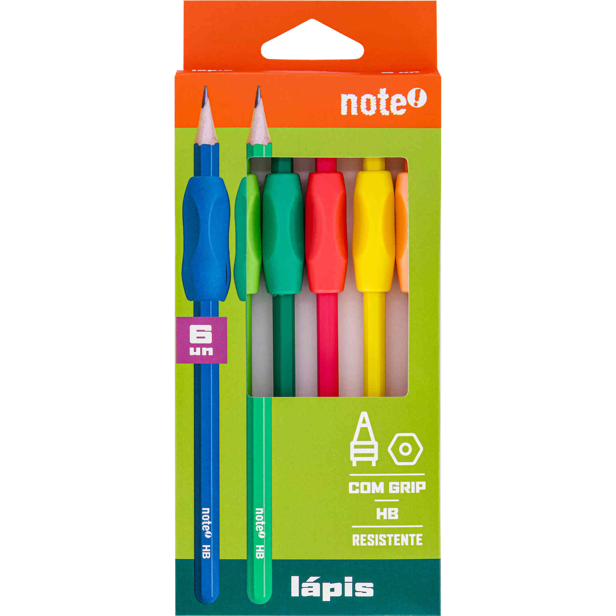 Conjunto 6 L&aacute;pis HB Resina com Grip Note!