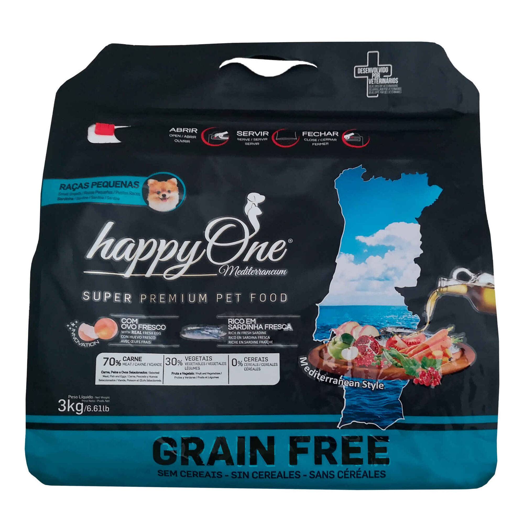 Ra&ccedil;&atilde;o para C&atilde;o Adulto Sardinha happyOne Mediterraneum