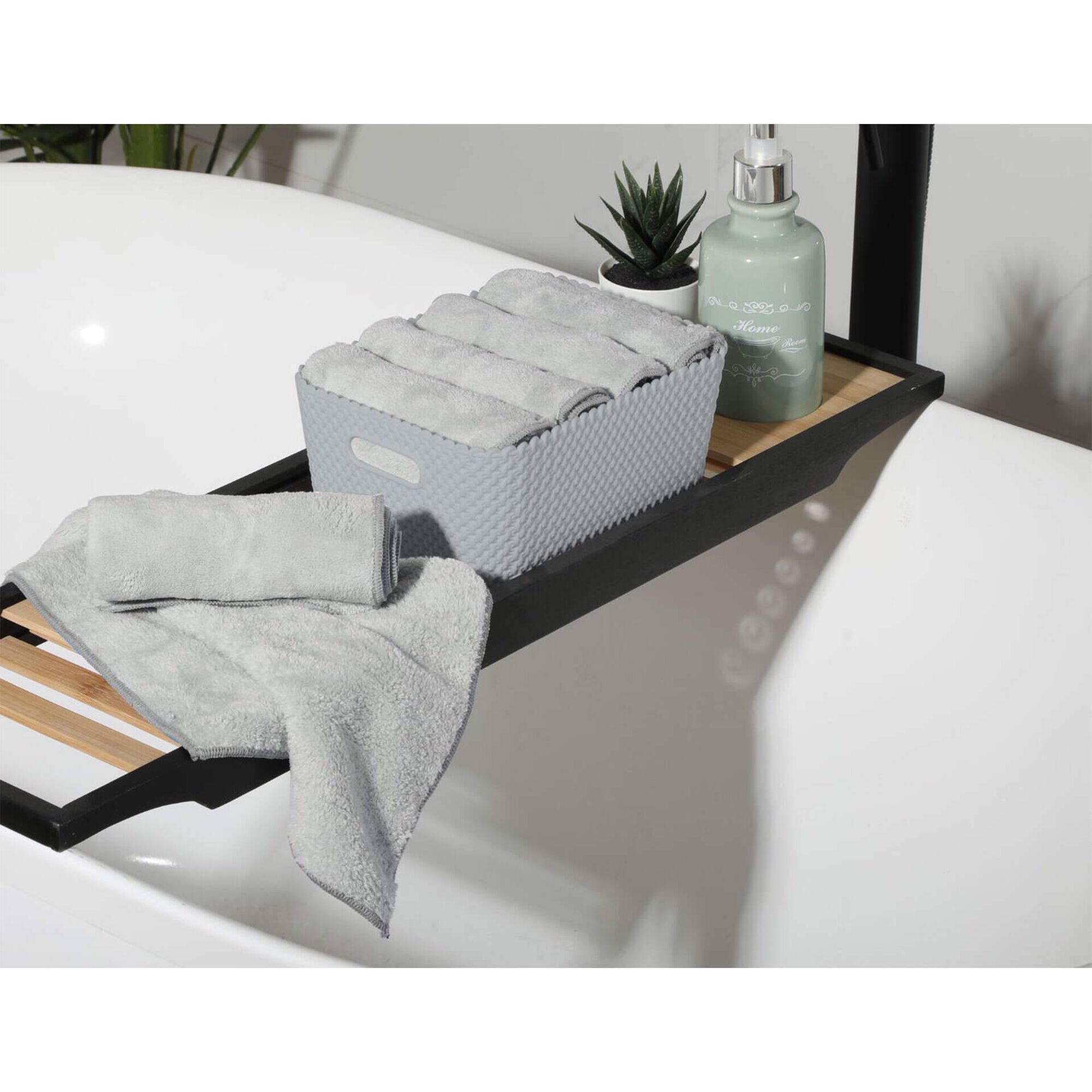 Conjunto de Cesto e 7 Toalhas de M&atilde;os Cinza