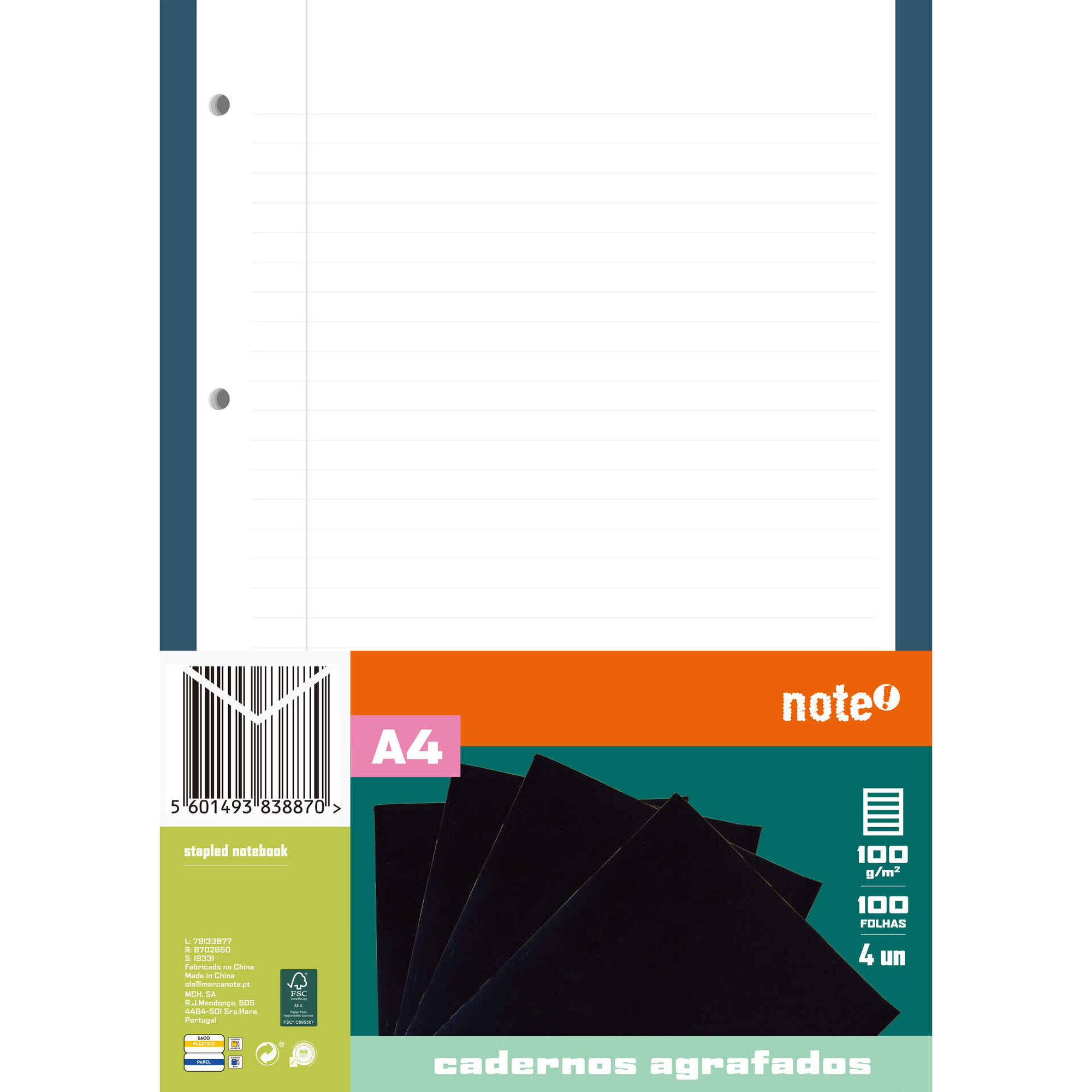 Recarga A4 100 Folhas 4 Furos 5 Cores Note!