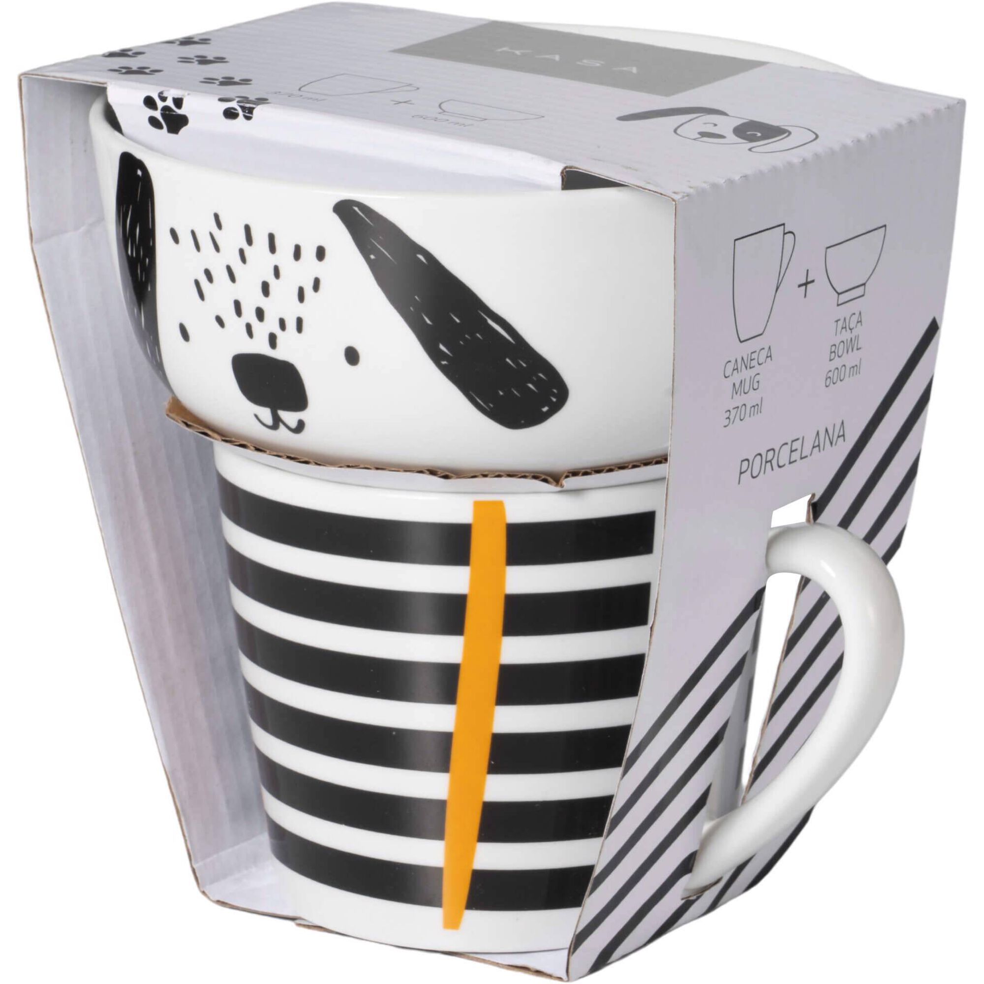 Conjunto Caneca 370ml e Taça 600ml Cão Riscas