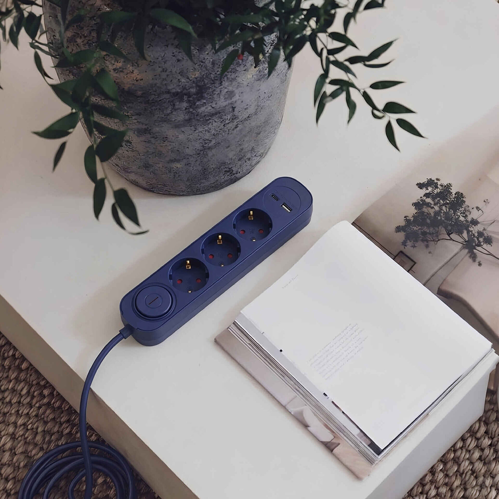 Bloco de 3 Tomadas com Interruptor USB e USB-C 1,5 m Ganga Marshmallow