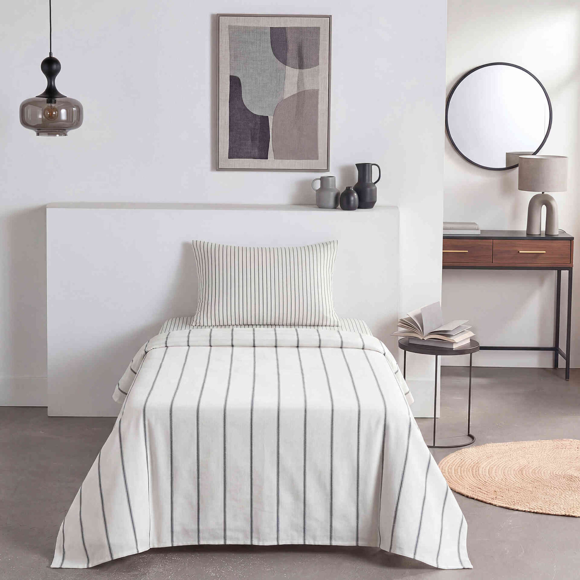 Conjunto de Len&ccedil;&oacute;is Flanela 270x160cm Riscas Cinza Kasa