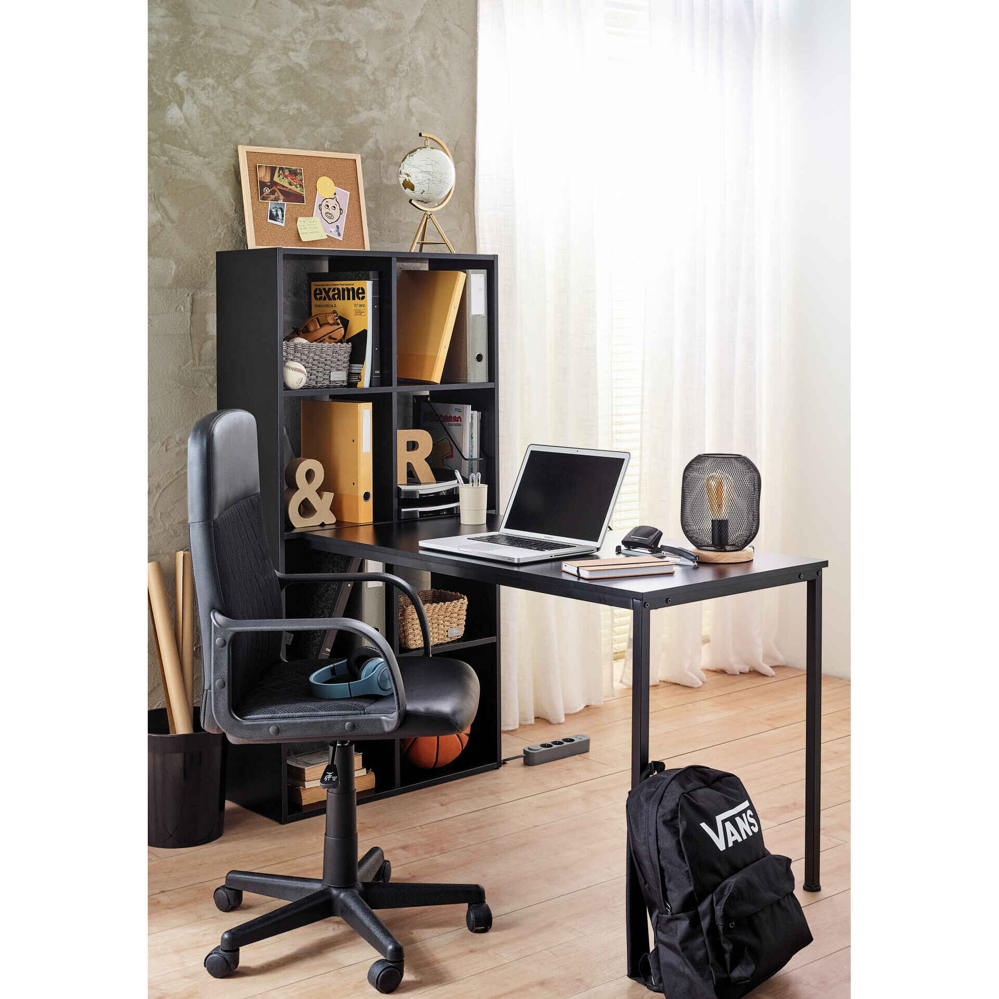 Secretária com Estante 2 Posições Preta