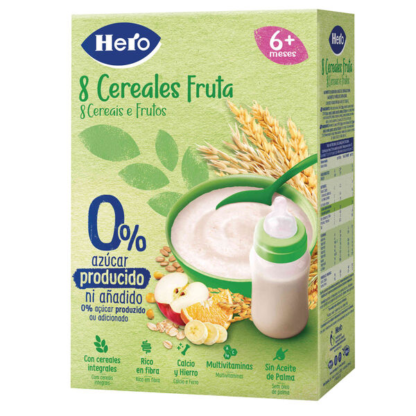 Papa Infantil Farinha Não Láctea 8 Cereais e Fruta +6M Hero Baby