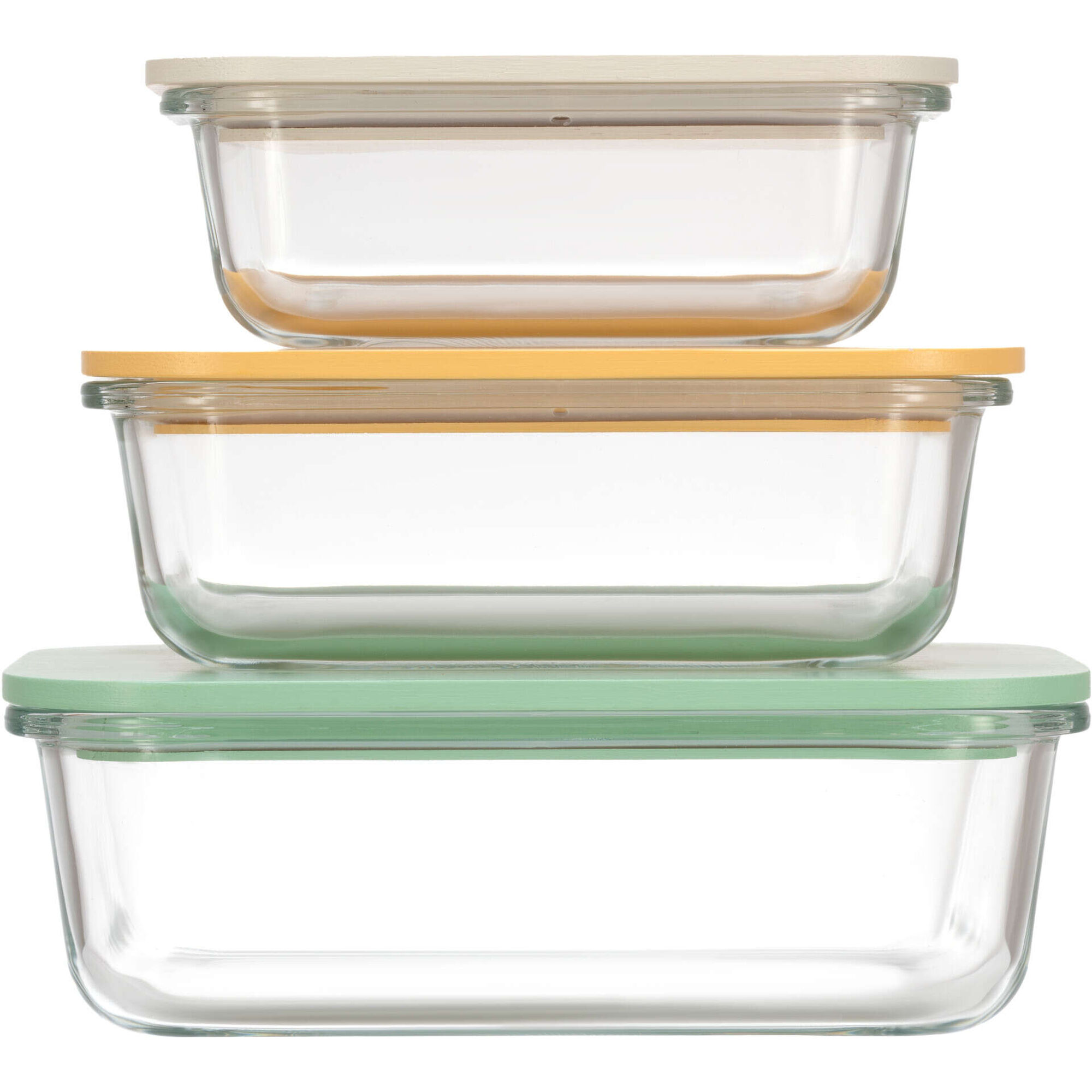 Conjunto de 3 Caixas Herm&eacute;ticas Vidro Bambu Colors Kasa