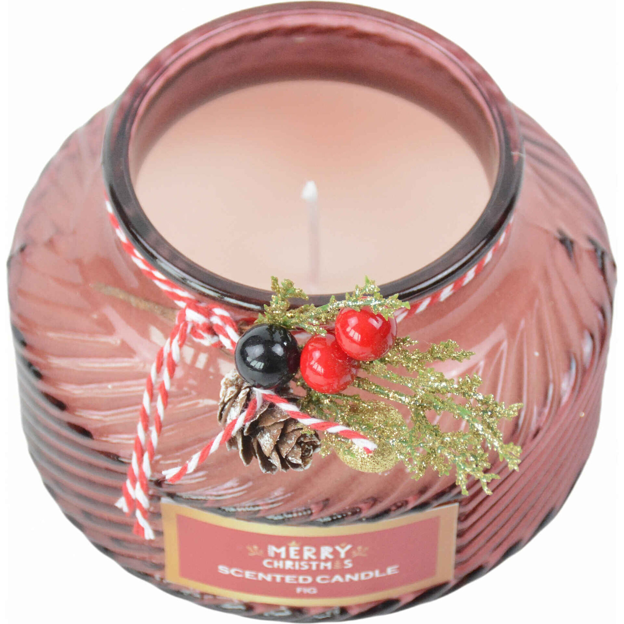 Vela em Copo Grande 370g Vermelho com Azevinho