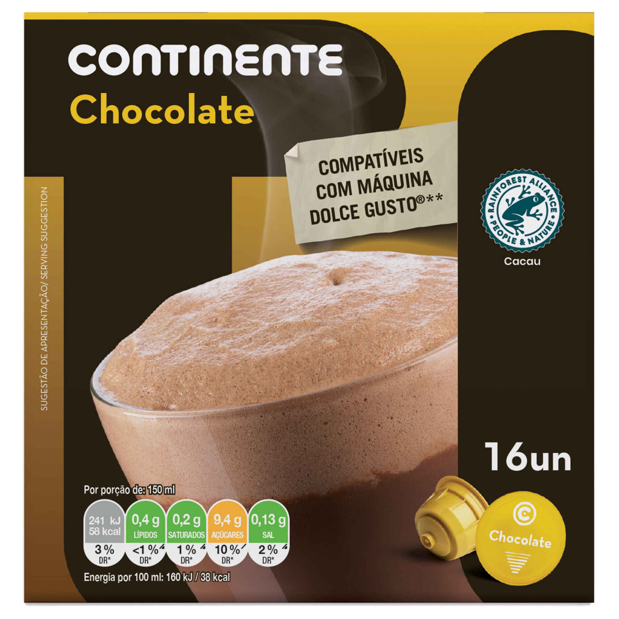 Cápsulas de Chocolate Quente Compatível com Dolce Gusto Continente