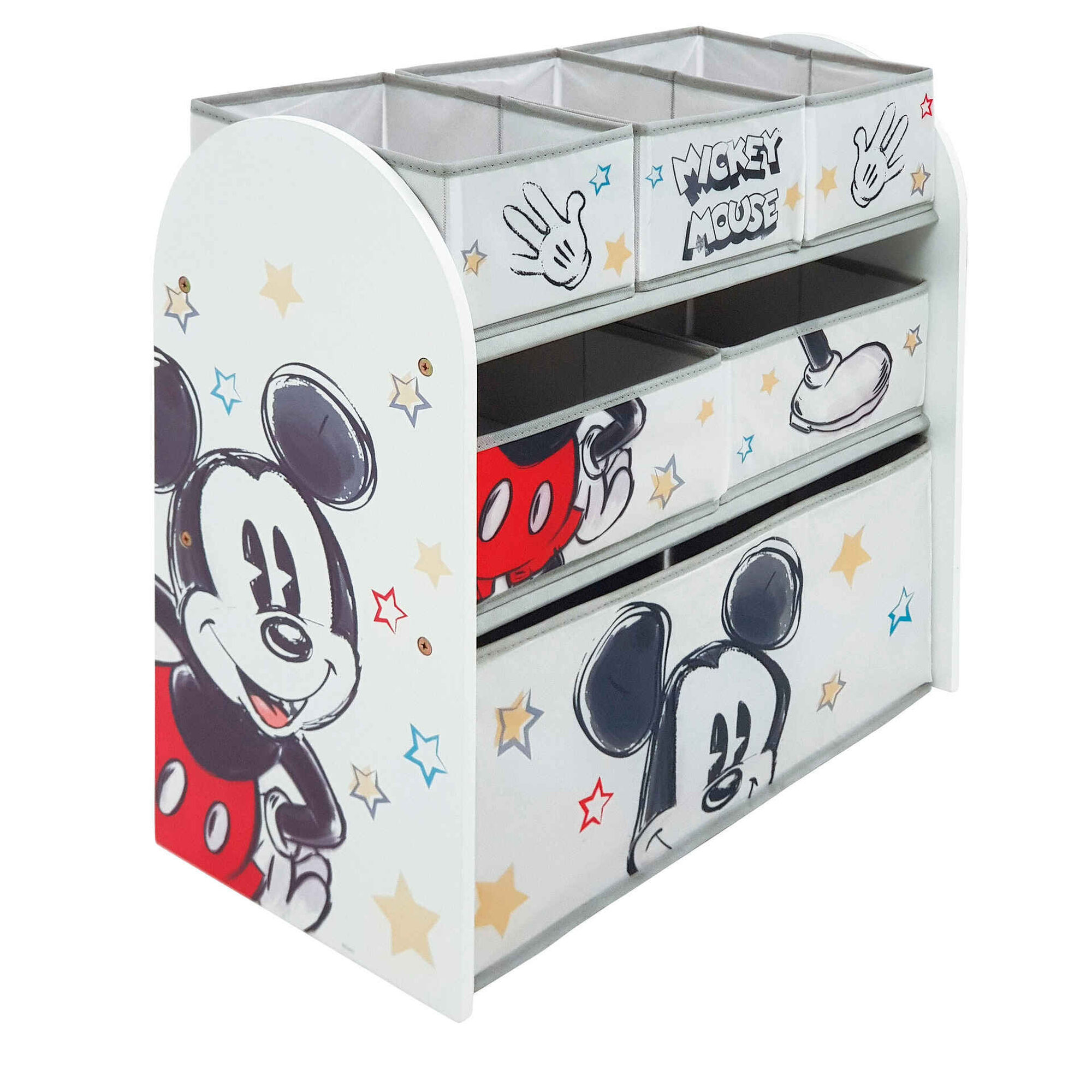Organizador Madeira com 6 Cestos de Arrumação 62x30x60cm Branco e Preto Mickey