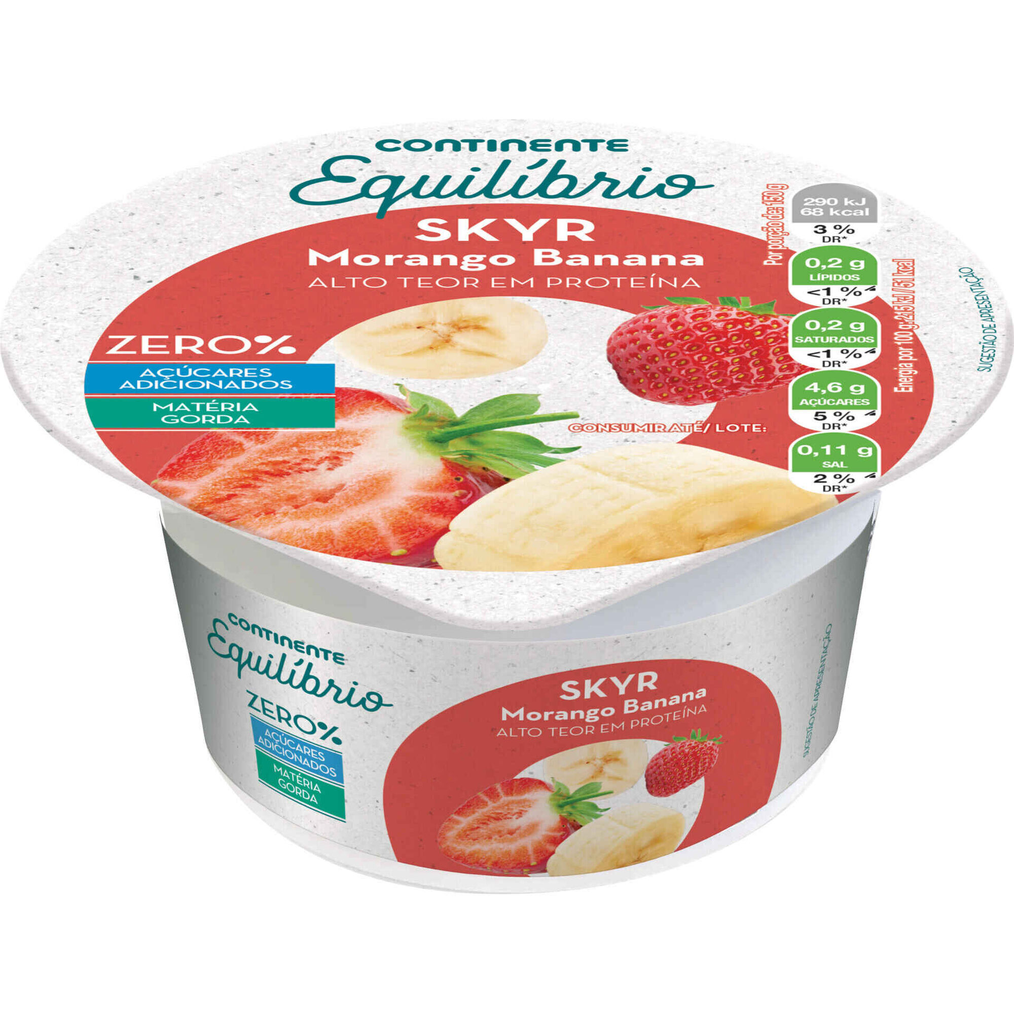 Iogurte Skyr Morango e Banana Continente Equil&iacute;brio