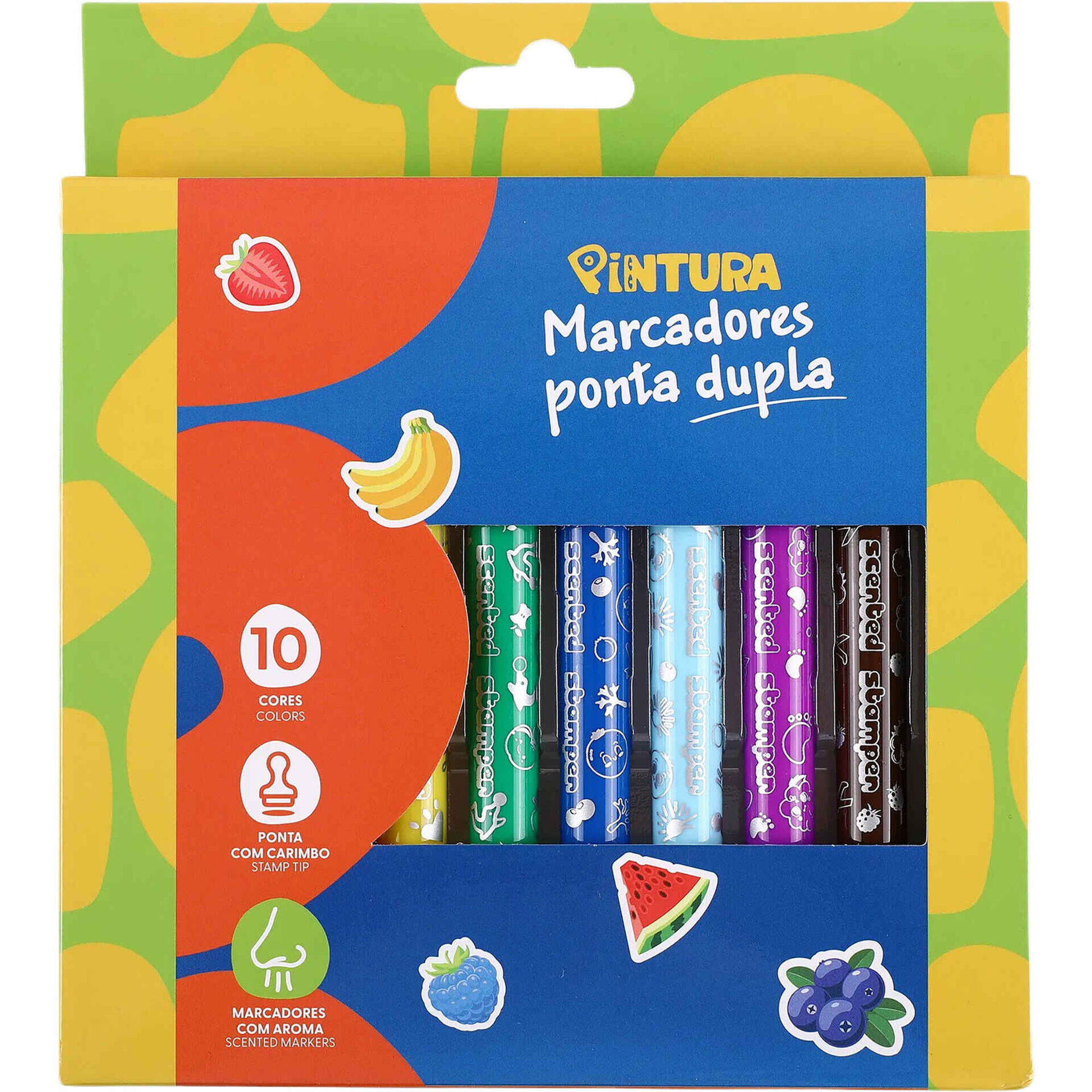 Marcadores de Colorir Ponta Dupla com Cheiro e Carimbo