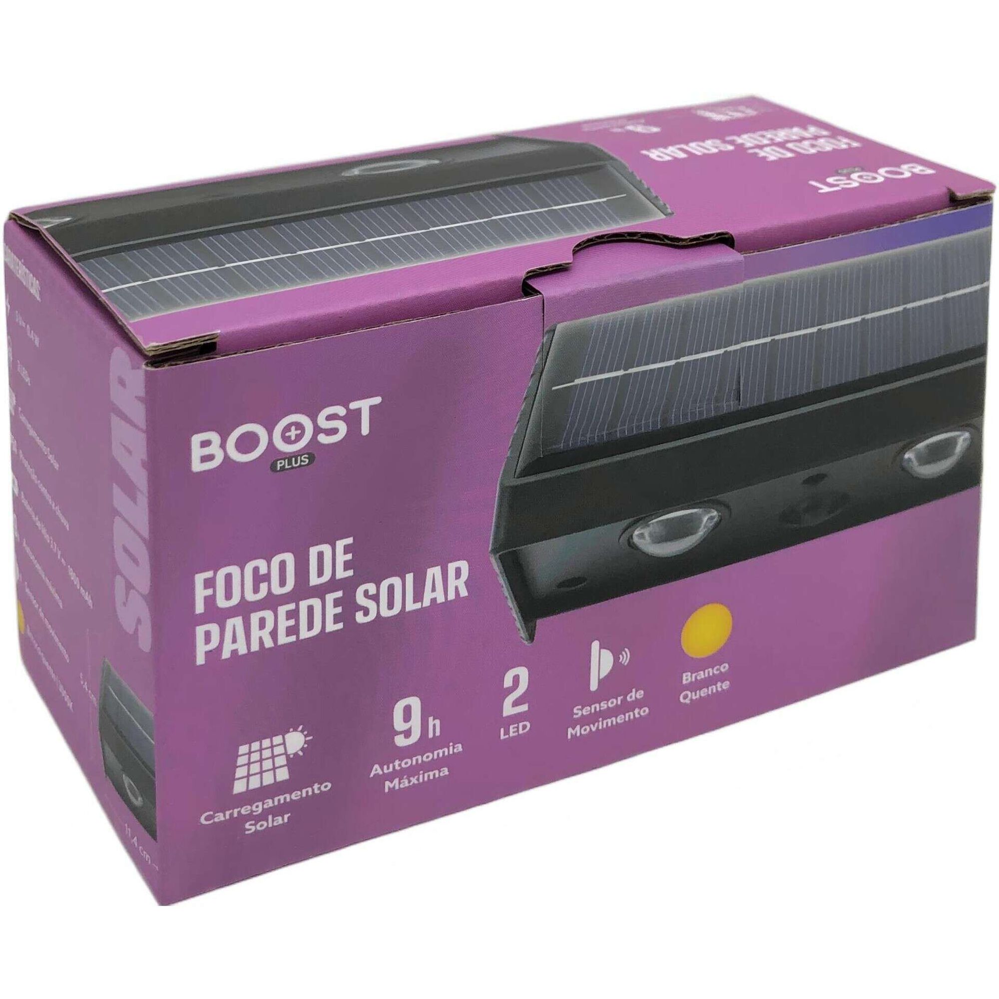 Foco de Parede Solar 2 LEDs Preto Boost