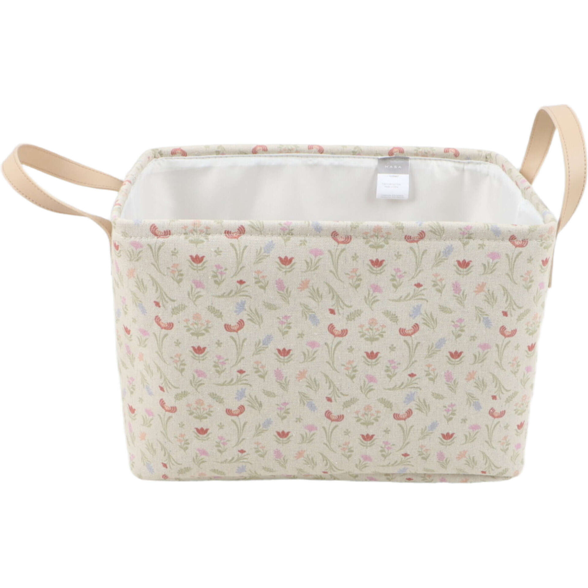 Cesto Tecido com Flores 33x23x22cm Bege