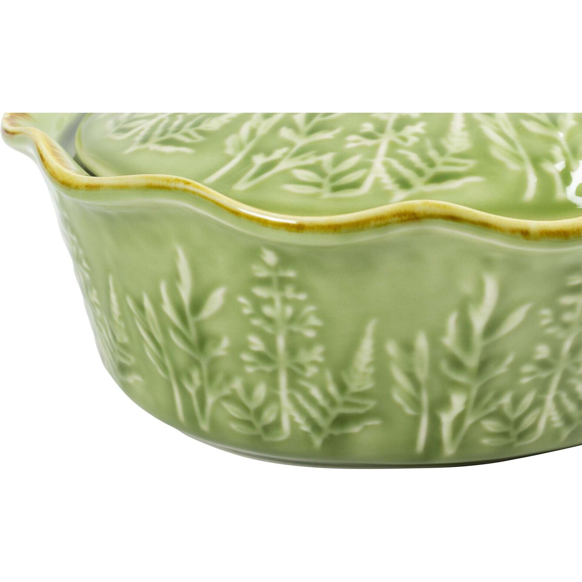 Assadeira Oval com Tampa Folhas Verde Claro Kasa