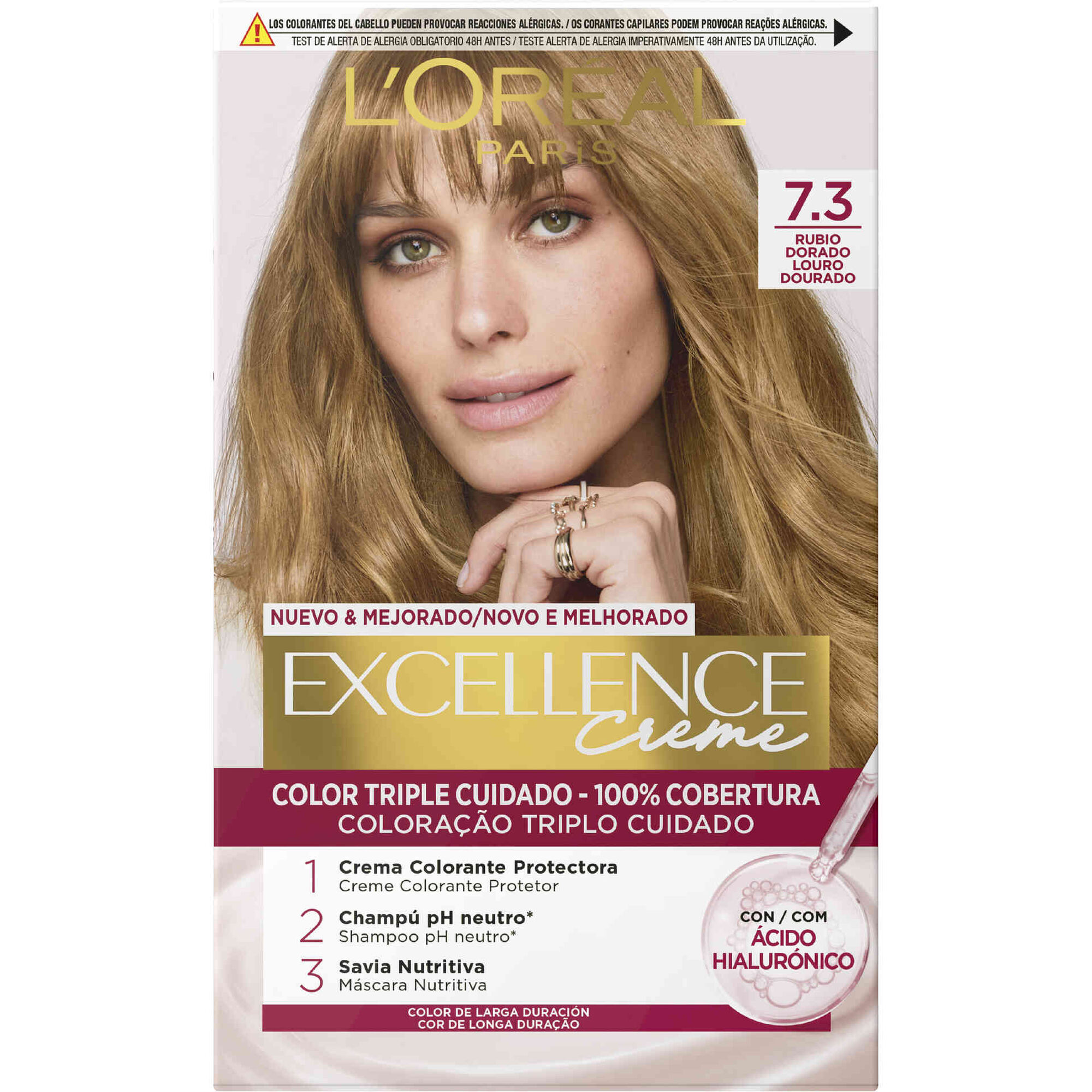 Colora&ccedil;&atilde;o Permanente Excellence Creme Louro Dourado 7.3