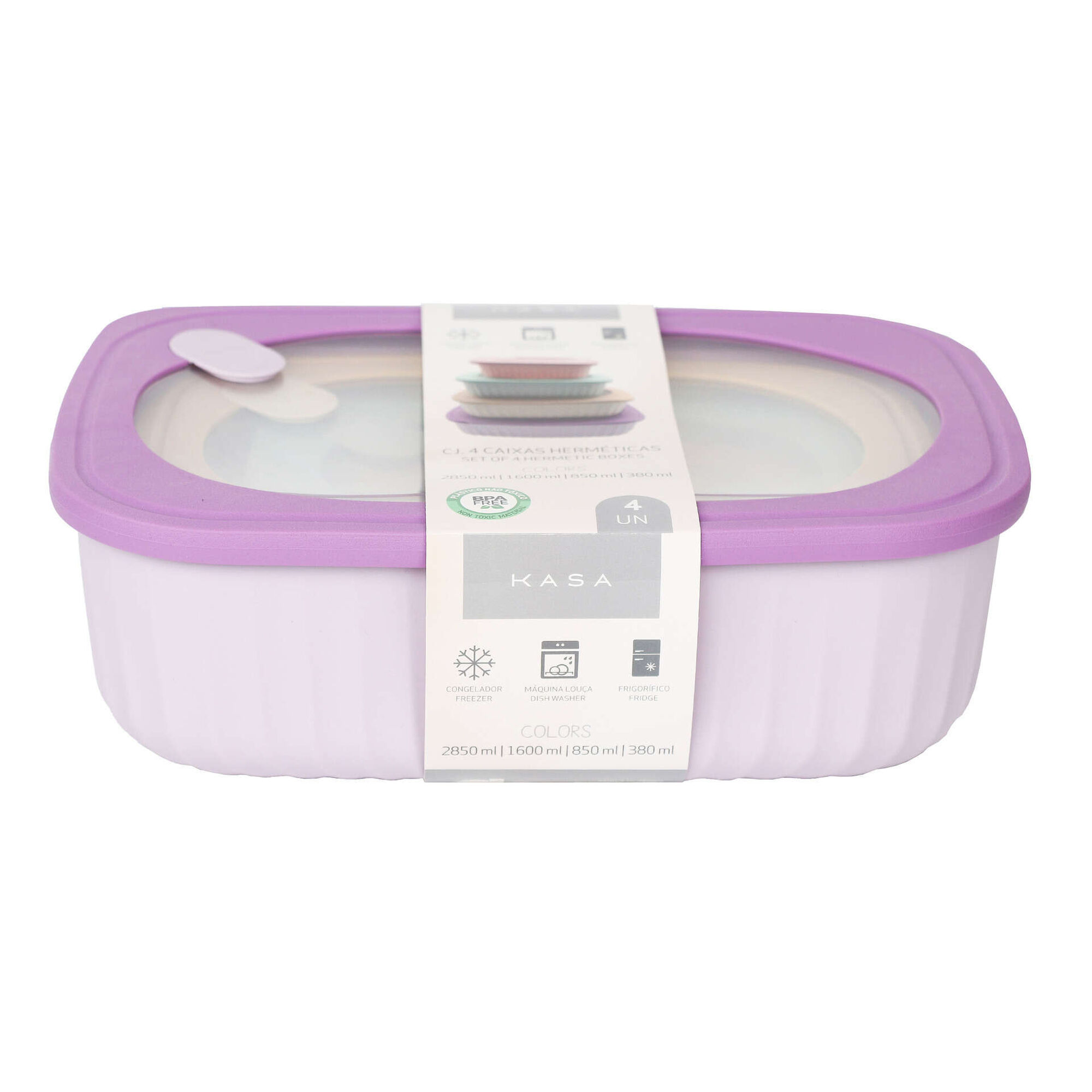 Conjunto 4 Caixas Herméticas Retangulares Colors