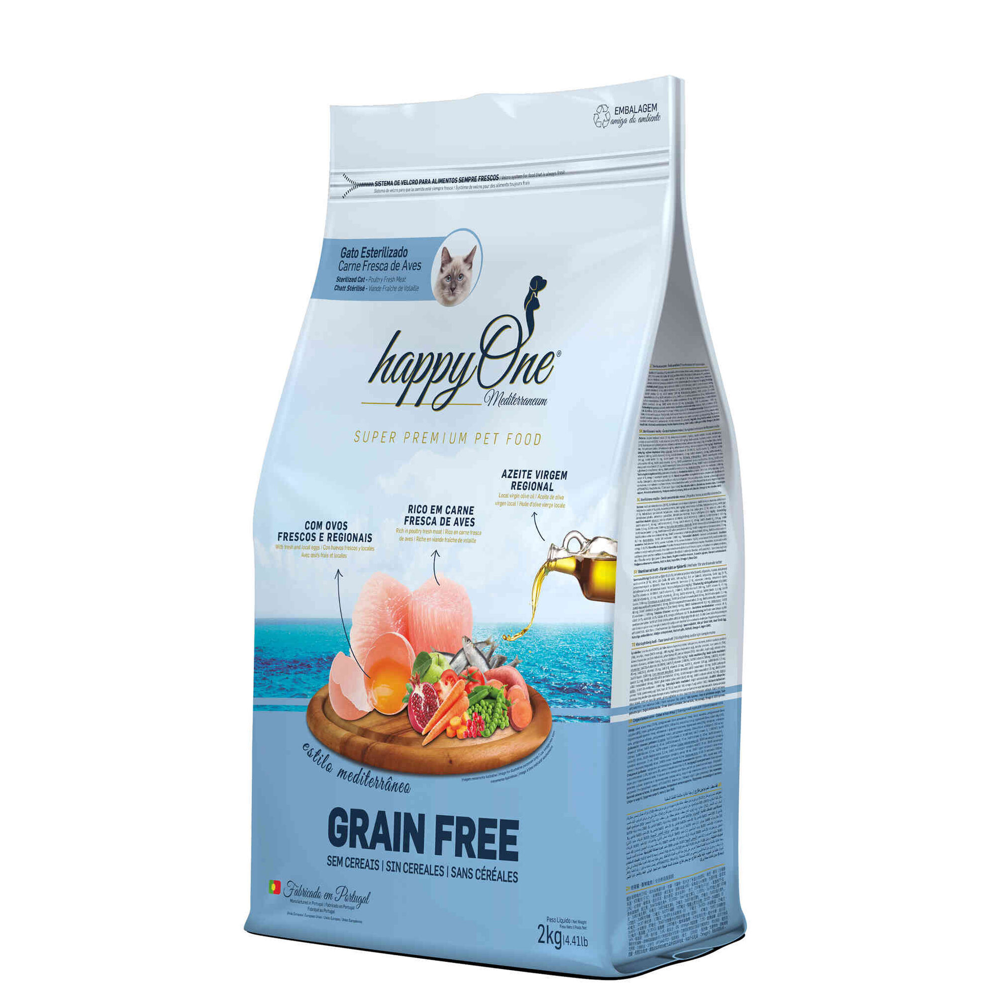 Ra&ccedil;&atilde;o para Gato Adulto Esterilizado Sem Cereais Aves happyOne Mediterraneum