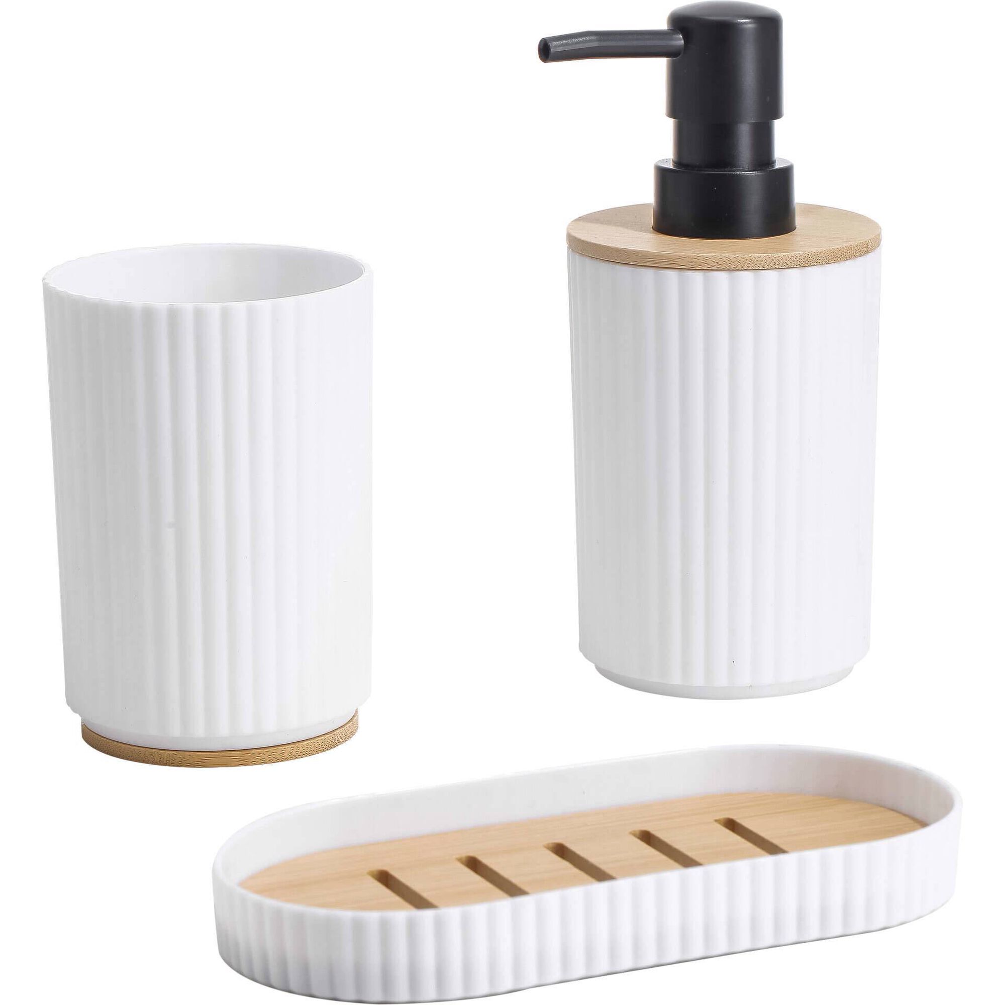 Conjunto 3 Acess&oacute;rios para Casa de Banho Branco Kasa