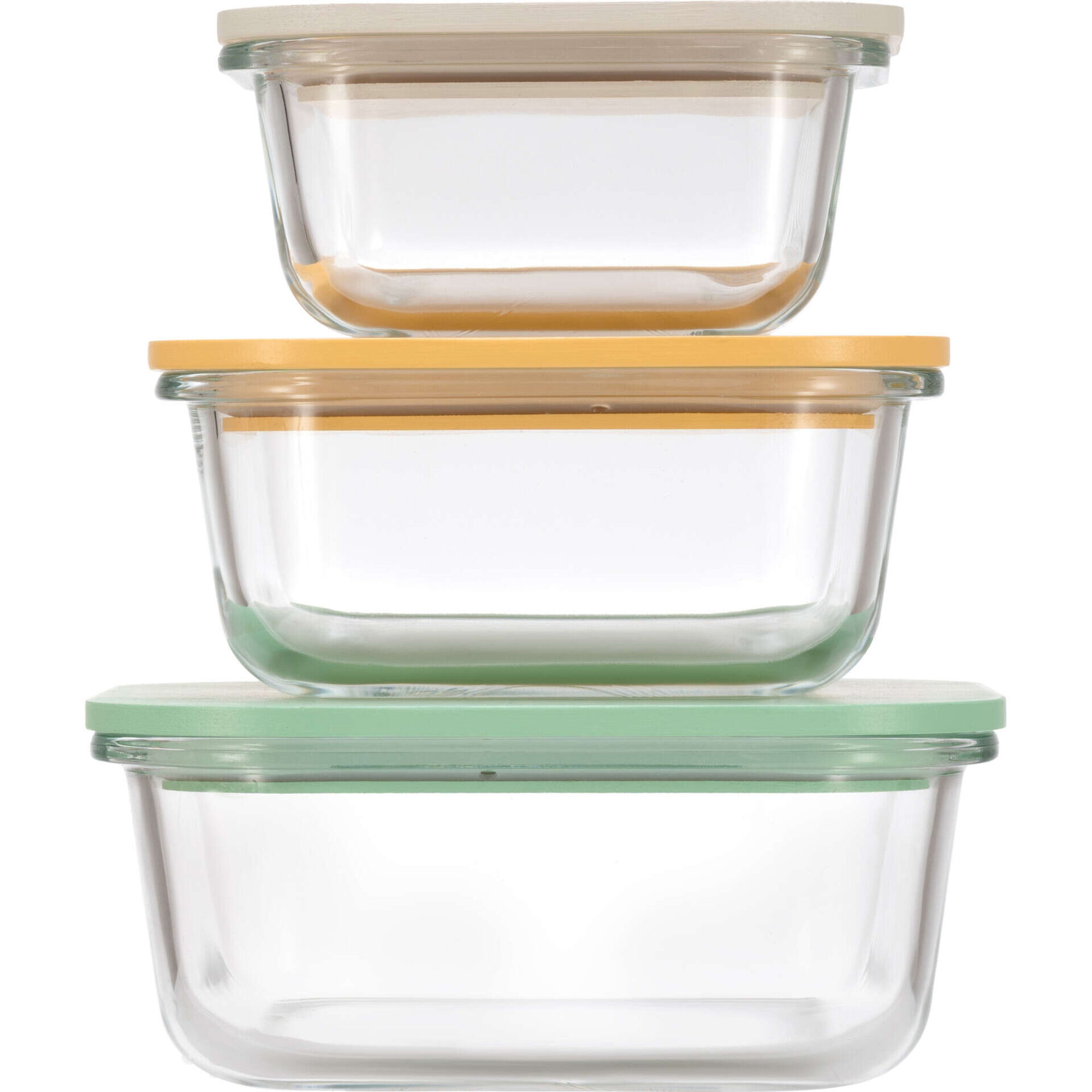 Conjunto de 3 Caixas Herm&eacute;ticas 15,6x15,6cm Vidro Bambu Colors Kasa