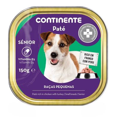 Comida Húmida para Cão Sénior Raças Pequenas Frango e Peru Terrina Continente