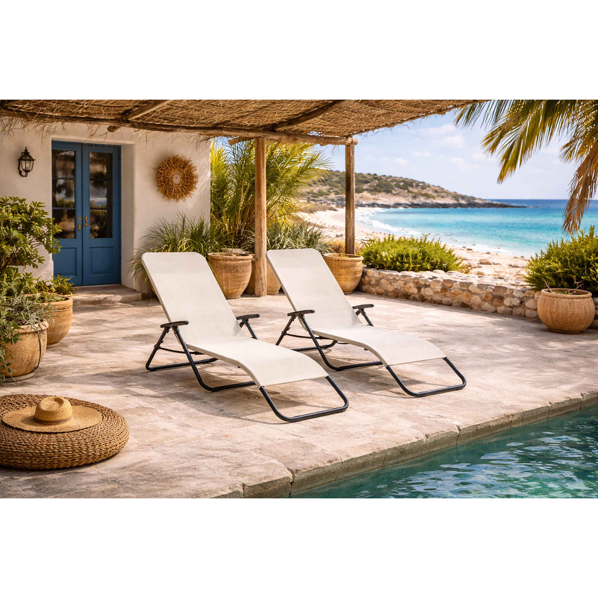 Espregui&ccedil;adeira 140x60x96cm Bege Ibiza Kasa