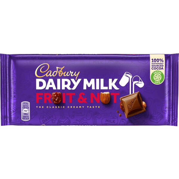 Tablete de Chocolate de Leite com Frutos Secos e Passas Dairy Milk Cadbury