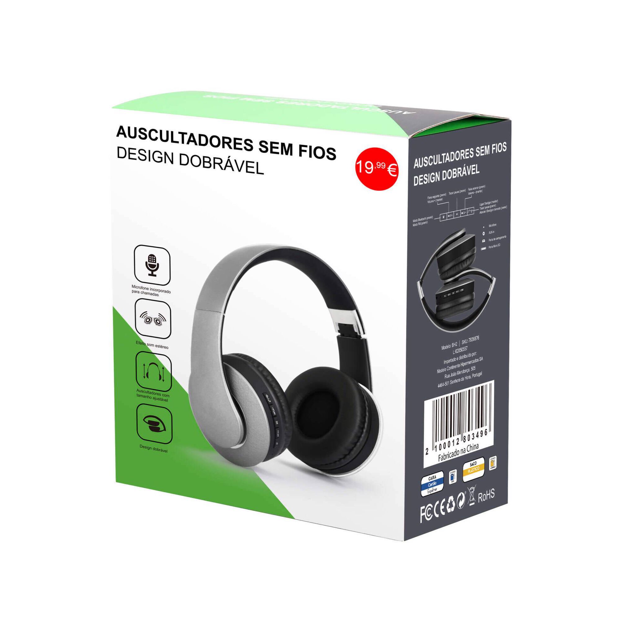 Auscultadores Wireless Bluetooth 5.0 Cinza