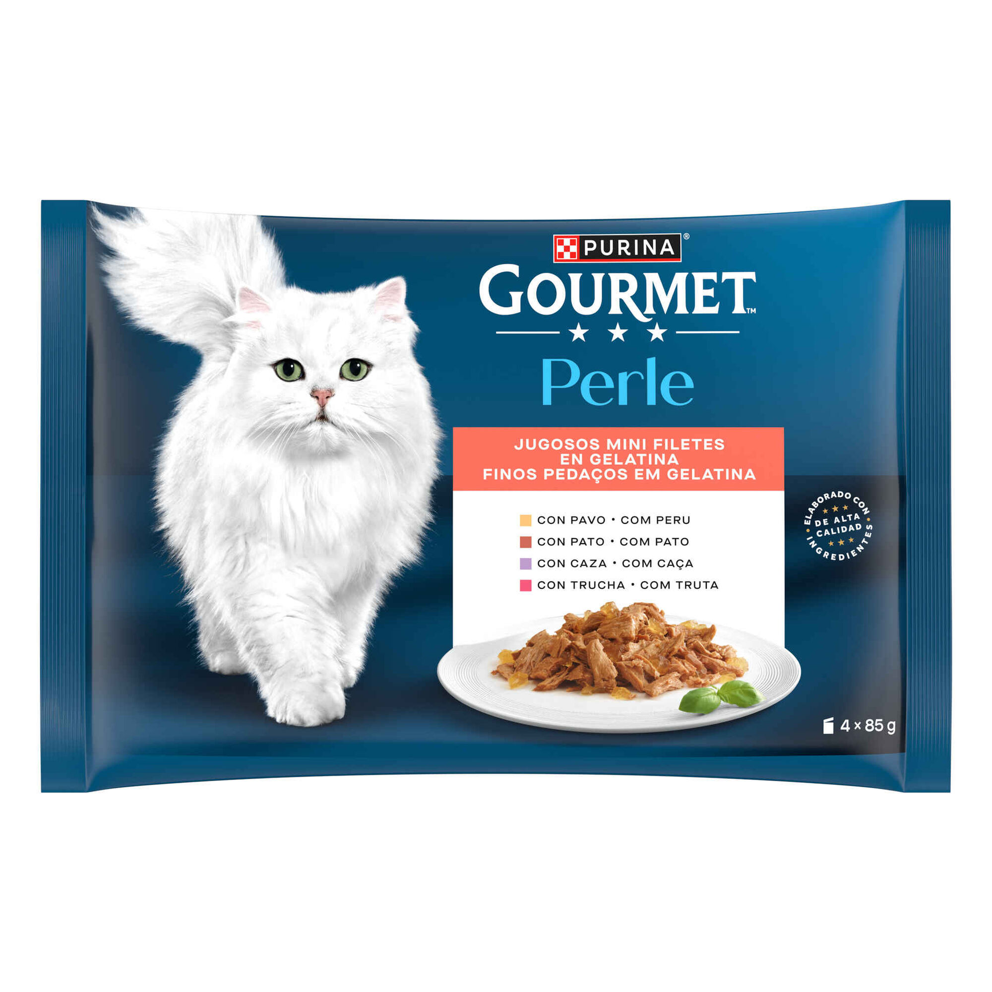 Comida H&uacute;mida para Gato Adulto Finos Peda&ccedil;os em Gelatina Saquetas Purina Gourmet Perle