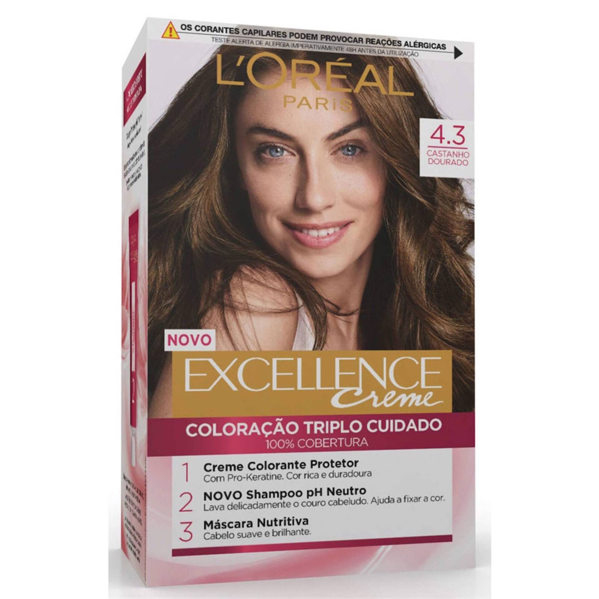 Coloração Permanente Excellence Creme Castanho Dourado 4.3 Coloração Permanente Excellence Creme Castanho Dourado 4.3