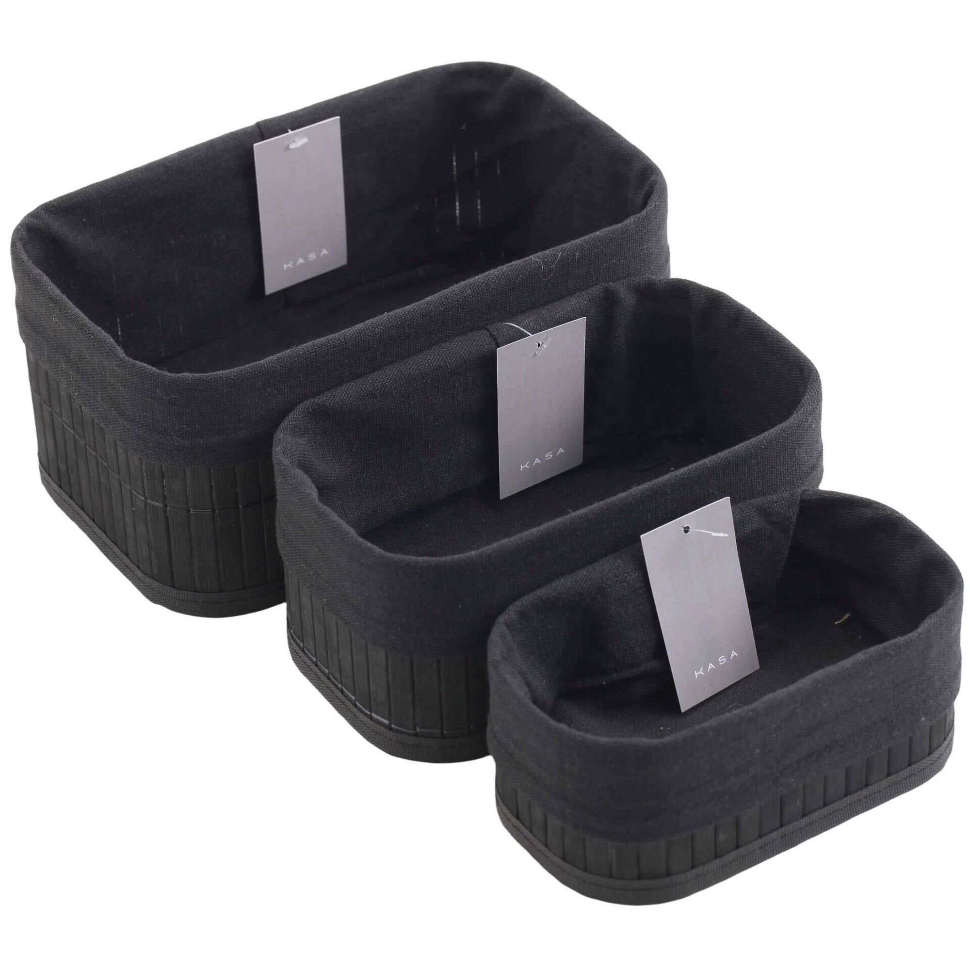 Conjunto 3 Cestos Retangulares Bambu Preto Kasa