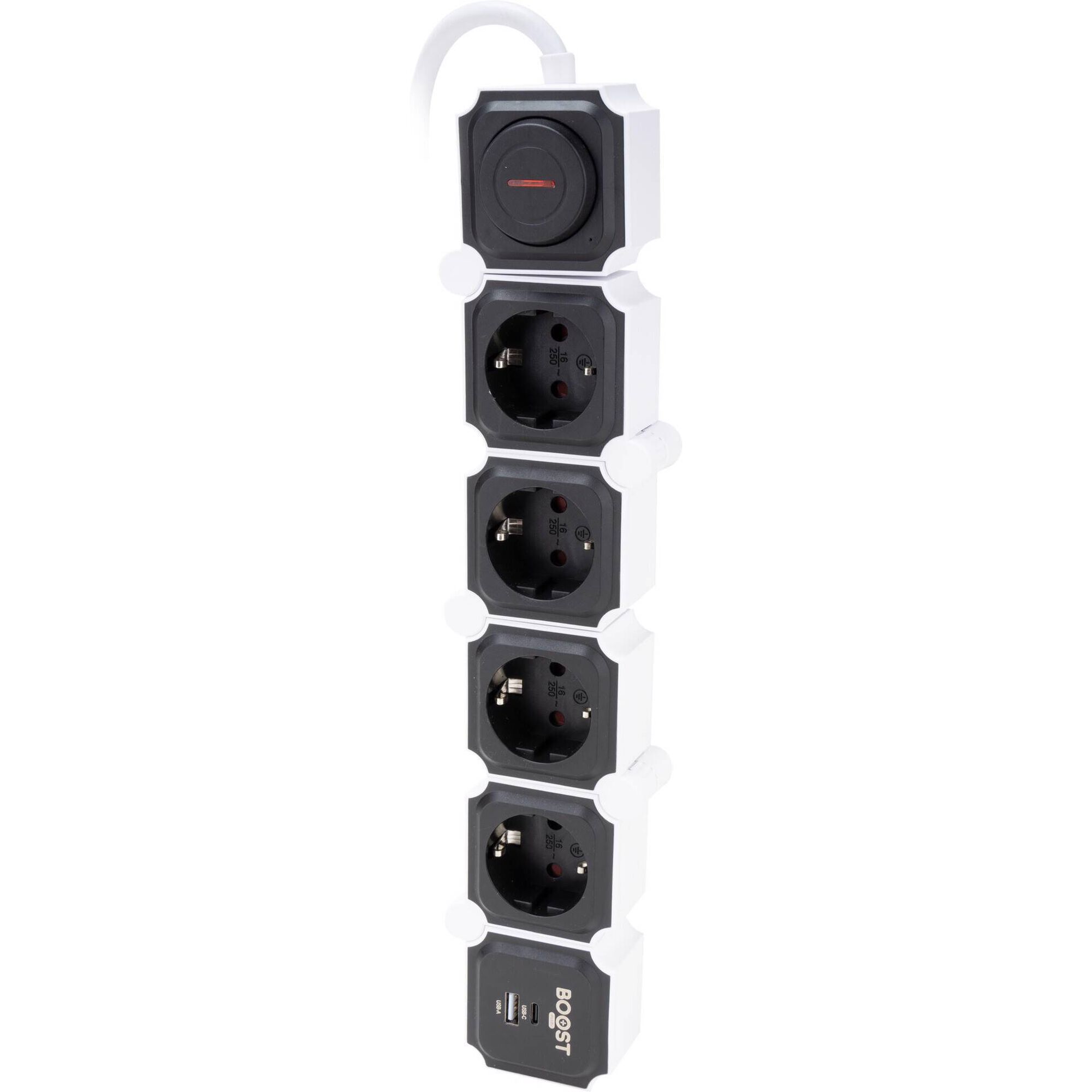 Bloco Snake 4 Tomadas e USB com Interruptor Preto Boost