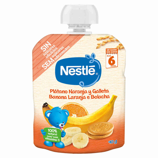 Saqueta de Fruta Banana, Laranja e Bolacha +6M Nestlé