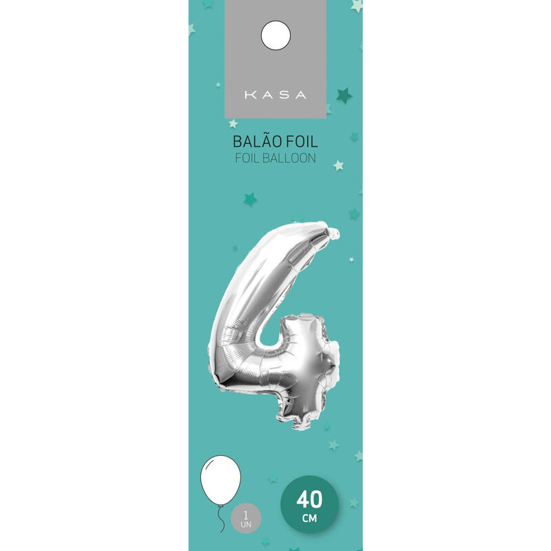 Balão Foil 40 cm nº4 Prateado Kasa