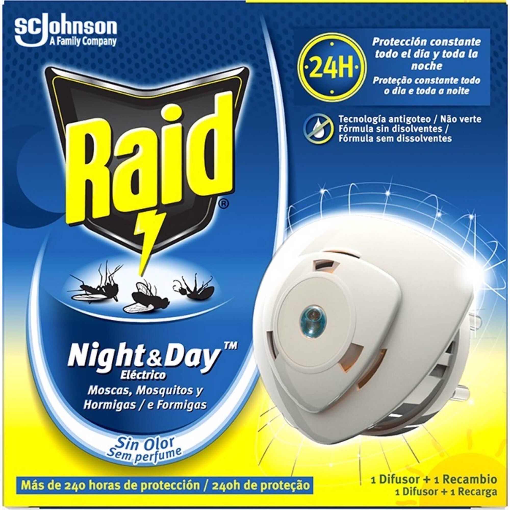 Inseticida Elétrico Moscas, Mosquitos e Formigas + Recarga Night&Day Inseticida Elétrico Moscas, Mosquitos e Formigas + Recarga Night&Day