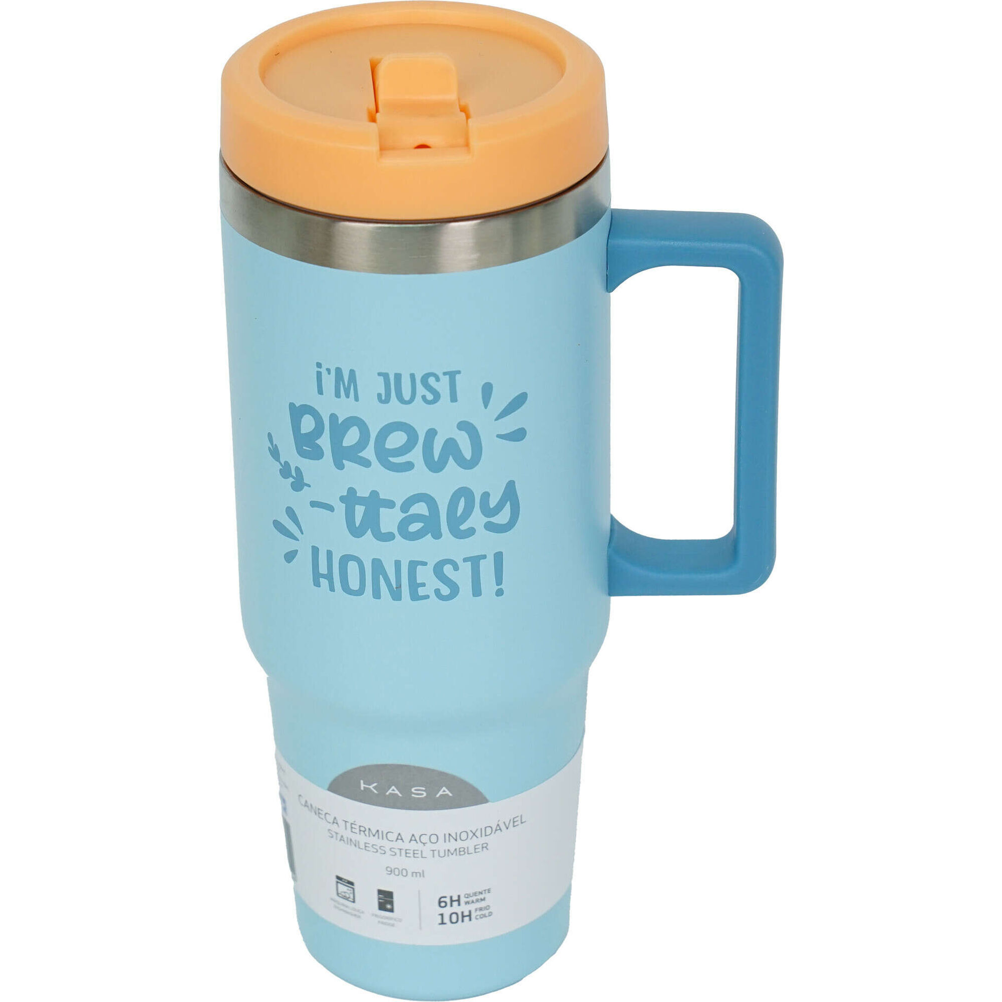Caneca T&eacute;rmica 900ml Azul e Laranja Kasa