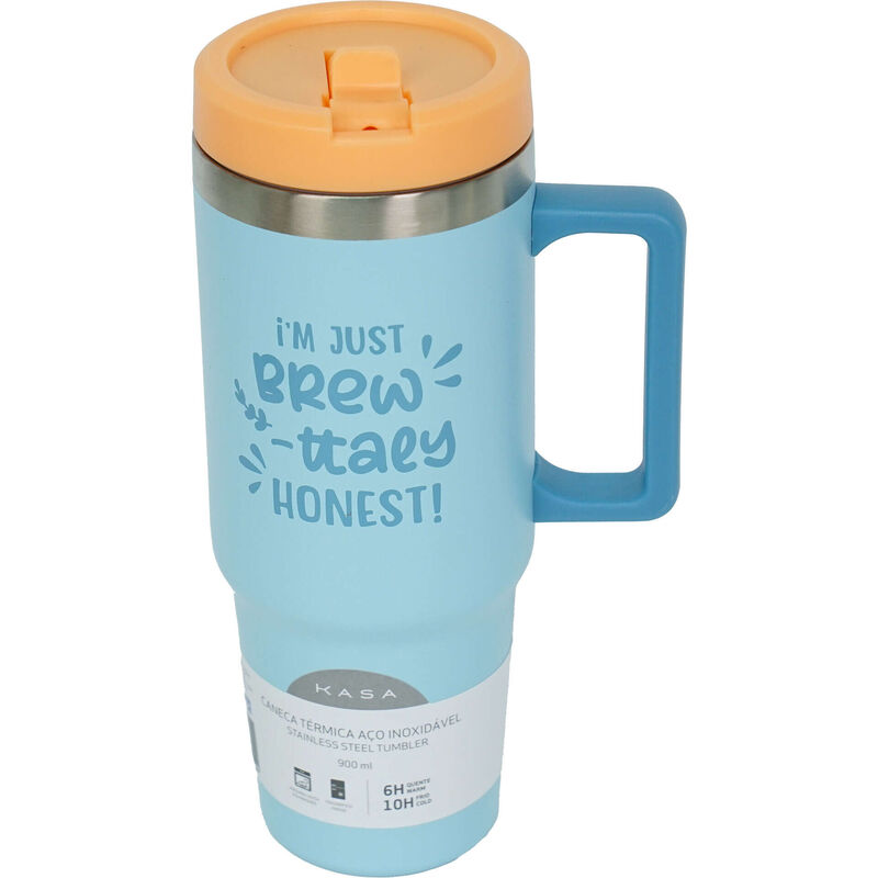 Caneca Térmica 900ml Azul e Laranja Kasa