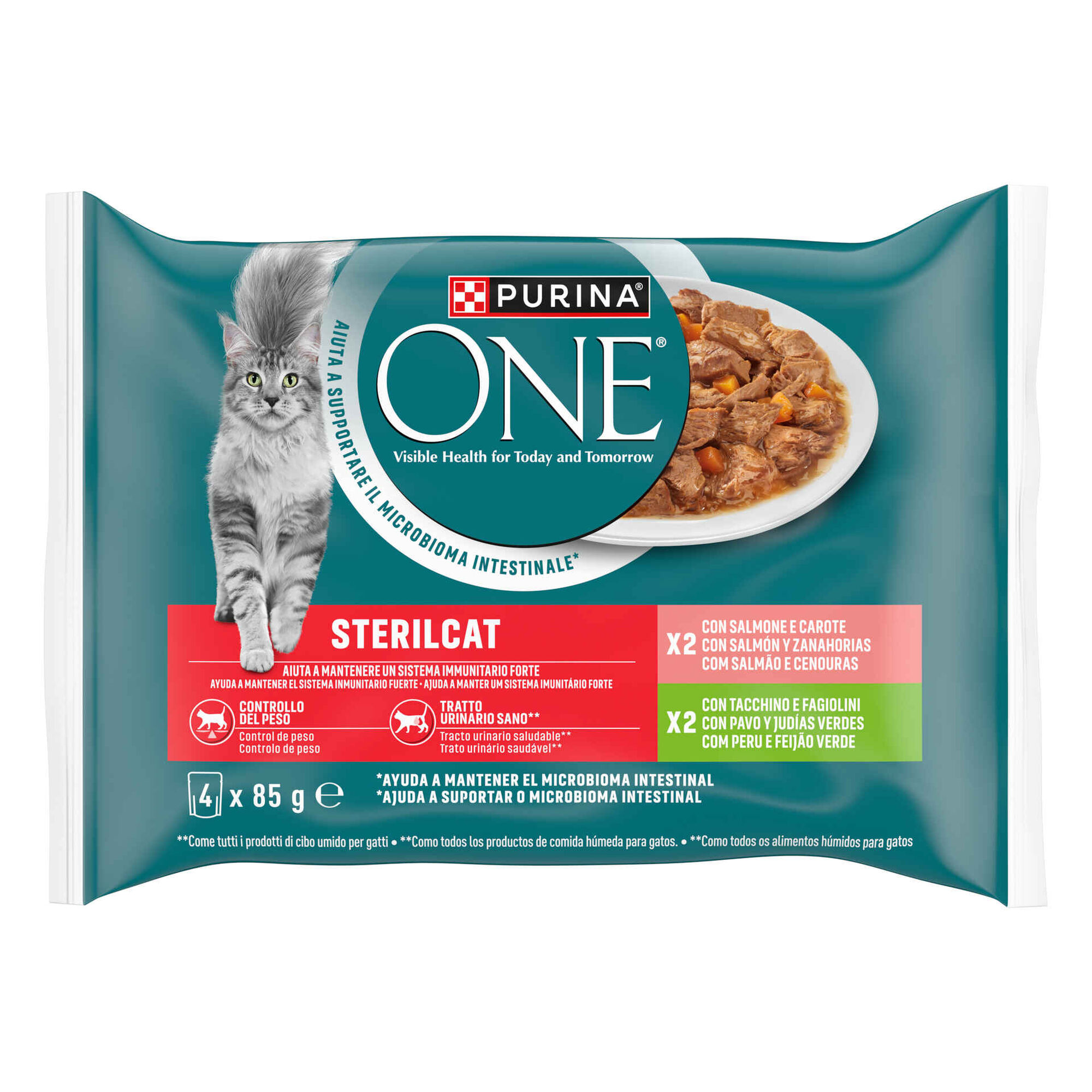 Comida H&uacute;mida para Gato Adulto Esterilizado Salm&atilde;o e Peru Saquetas Purina One