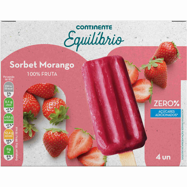 Gelado Morango 100% Fruta Continente Equilíbrio